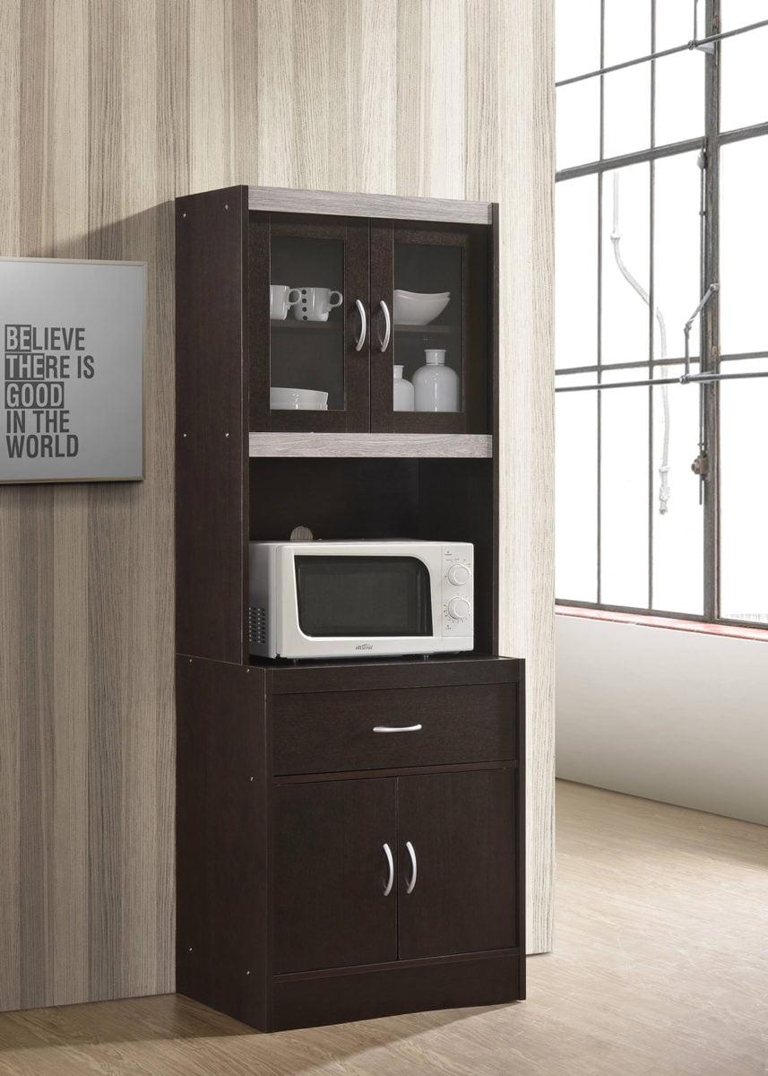 Hodedah Kitchen Cabinet with 1-Drawer, plus Space for Microwave in Choco-Grey
