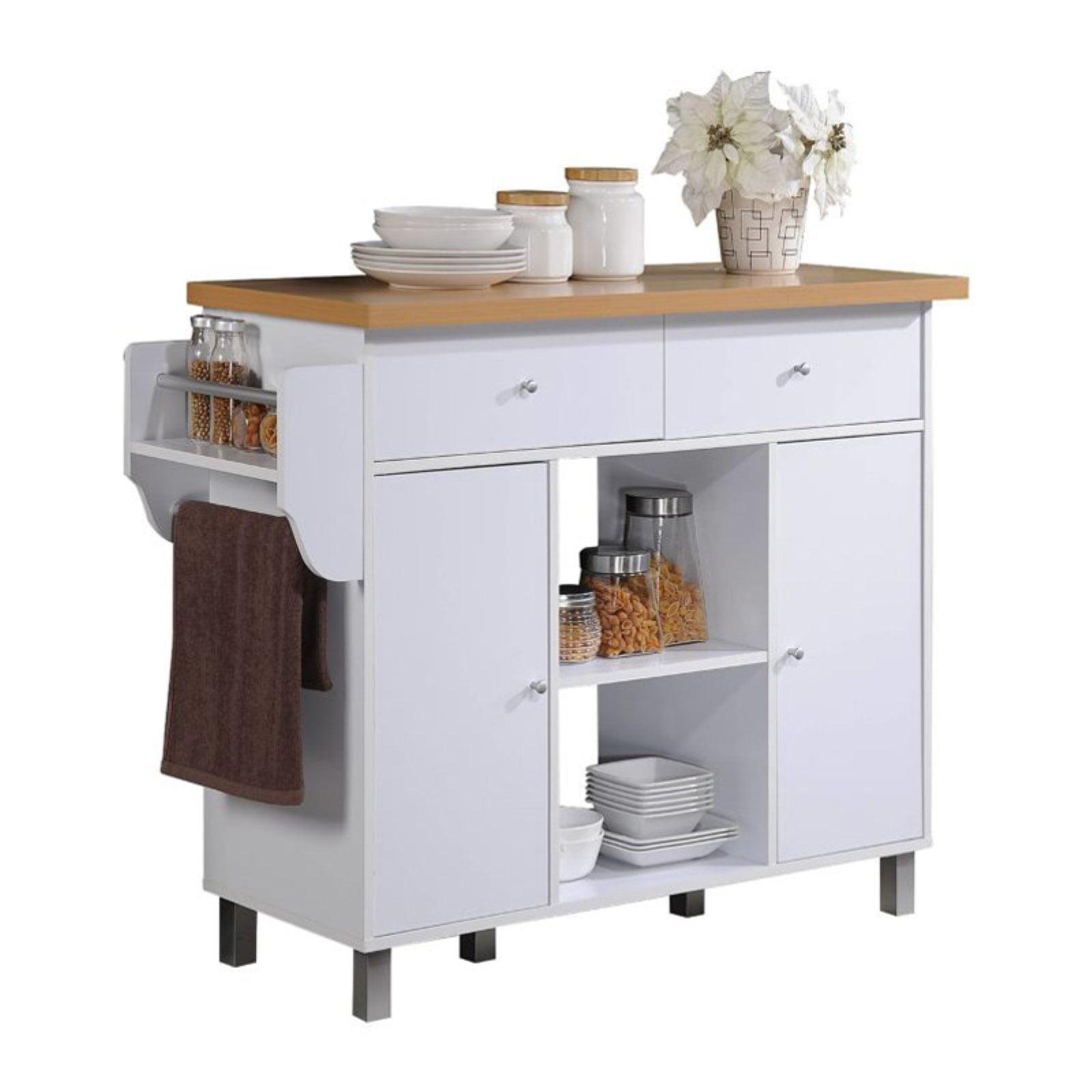 Elegant White Compressed Wood Kitchen Island with Spice and Towel Rack