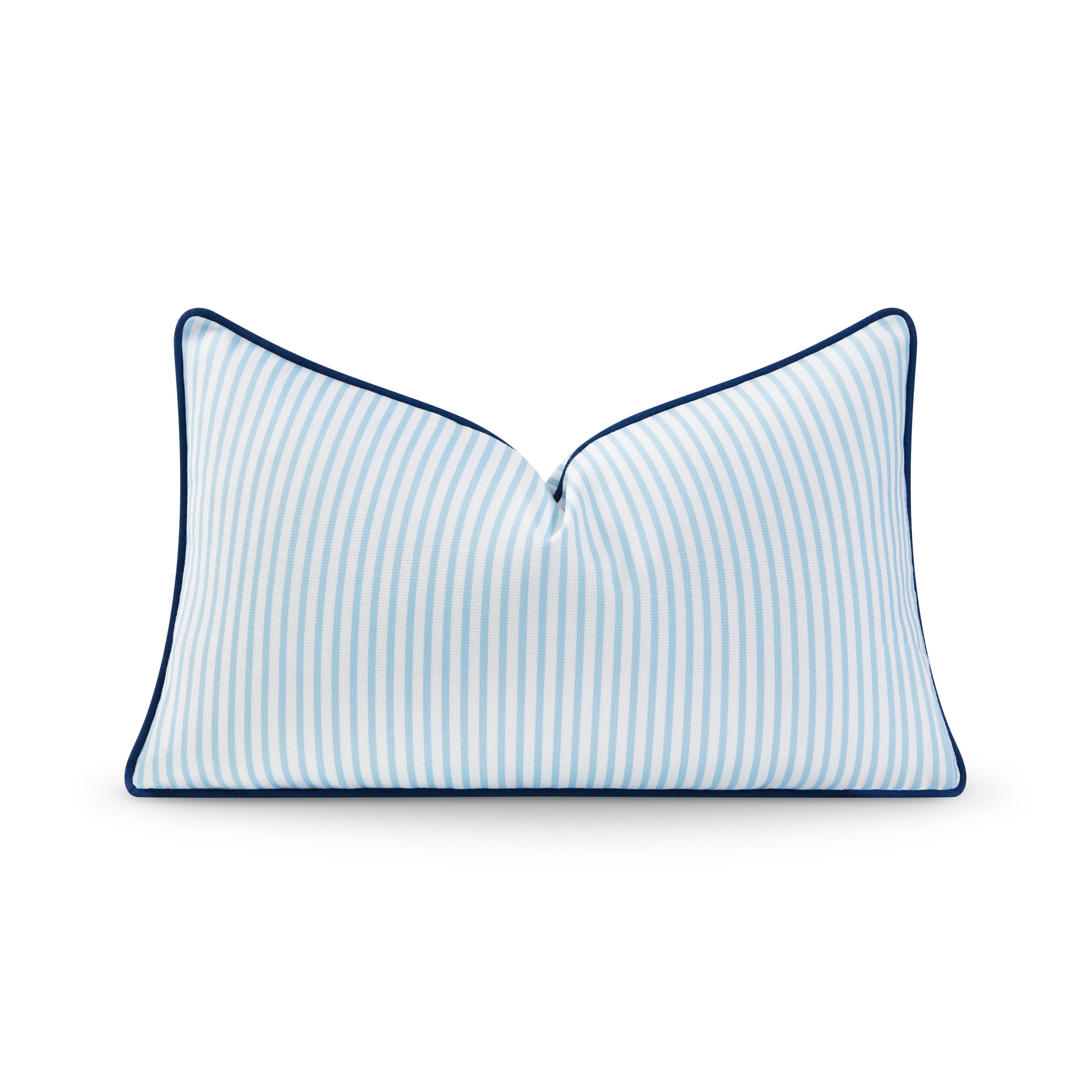 Blue and White Striped Polyester Lumbar Pillow Cover, 12"x20"