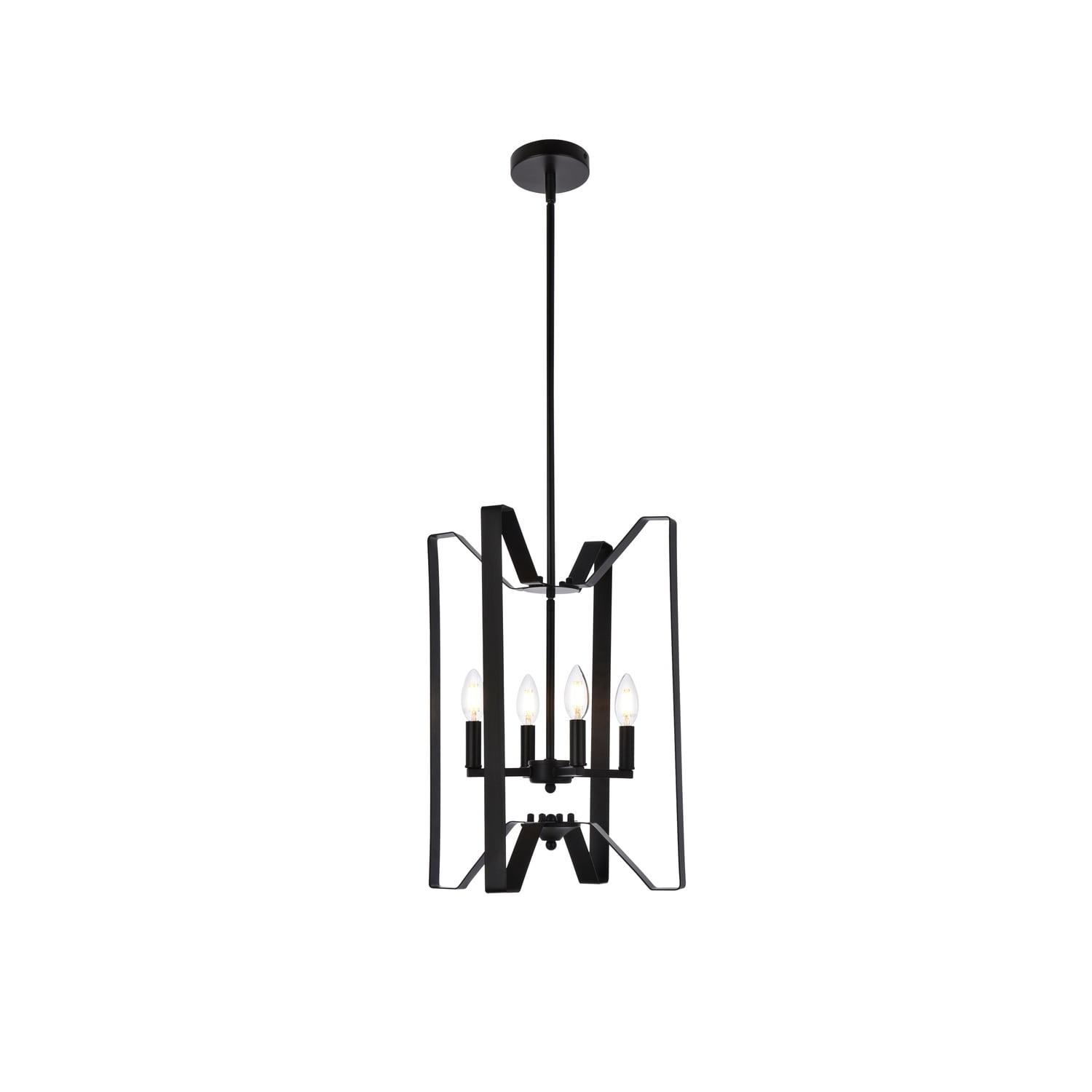 Adjustable Height Black Metal 4-Light Indoor/Outdoor Pendant