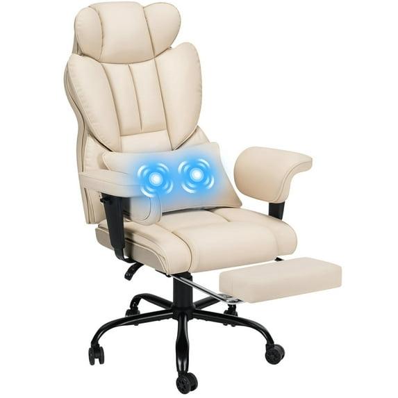 Hoffree Big and Tall Office Chair 450lbs, Executive Computer Desk Chair with Massage Ergonomic  Leather Chair with Footrest Reclining Desk Office Chair with Lumbar Support for Home Office