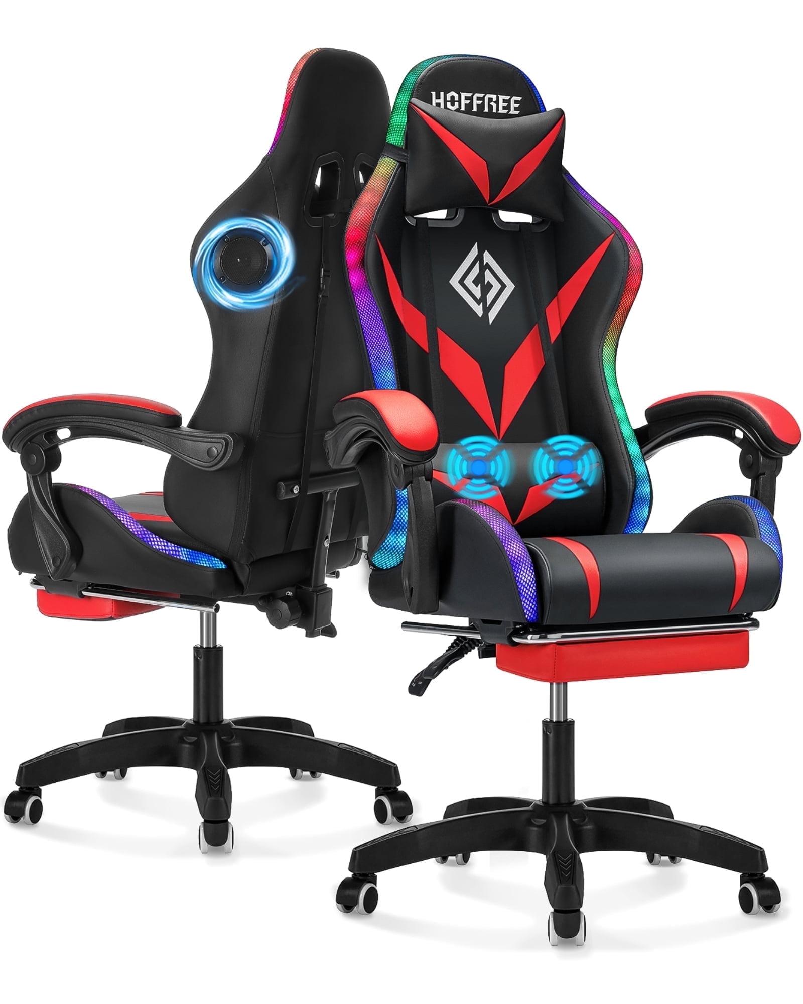 Hoffree Hoffree Massage Ergonomic Gaming Chair with Bluetooth Speakers and RGB LED Lights