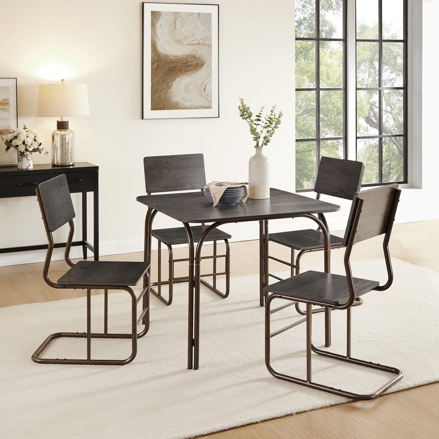 Gray Wood and Metal 5-Piece Dining Set with 4 Chairs