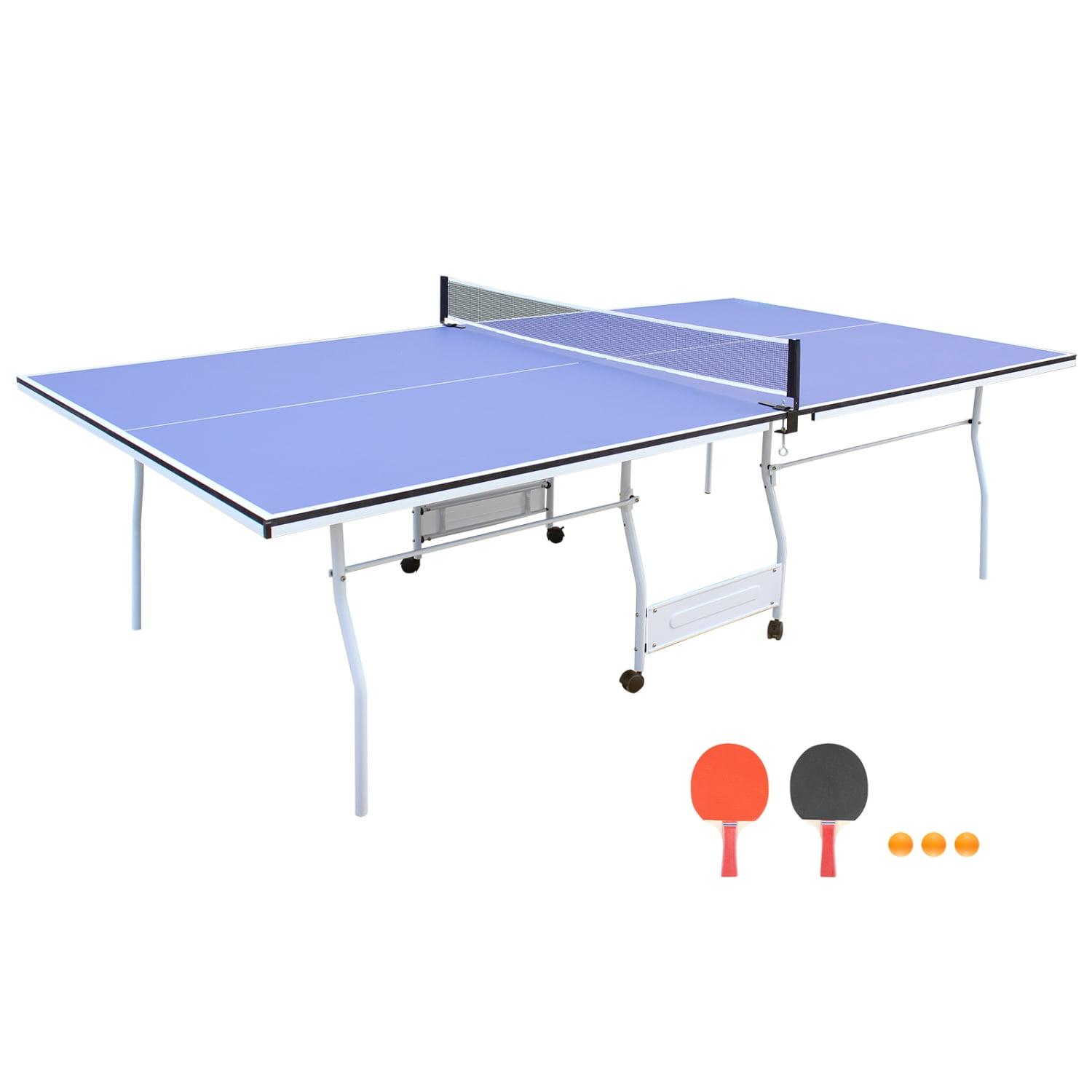 9ft Blue and Silver Foldable Table Tennis Set with Net and Paddles