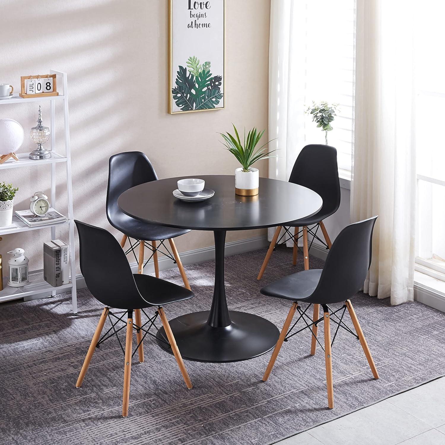5 Piece Dining Table Set,31" Round Dining Table Set for 4,Modern Kitchen Table and Chairs for Dining Room & Coffee Shop & Small Spaces,Black