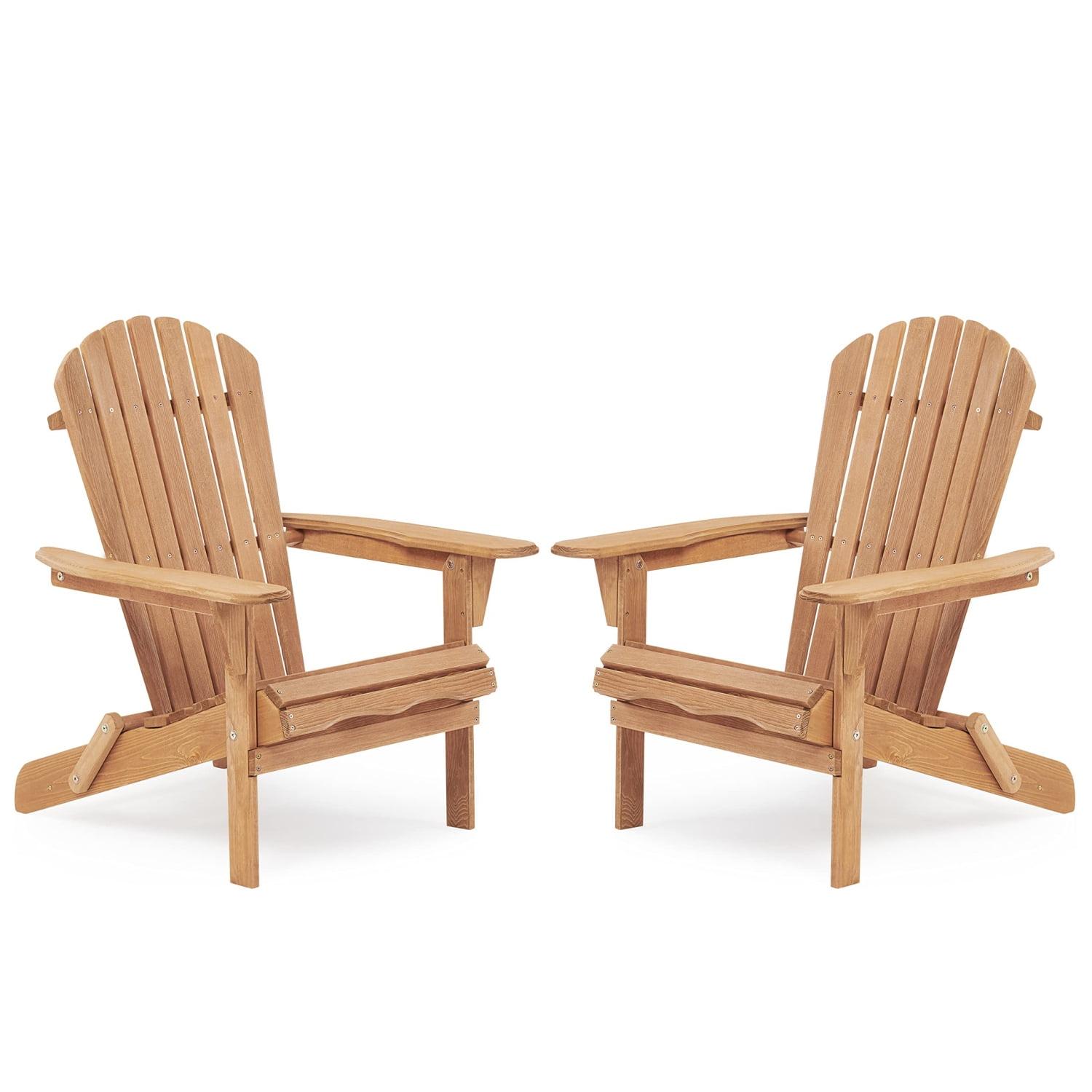 Light Brown Wood Folding Adirondack Chair Set of 2