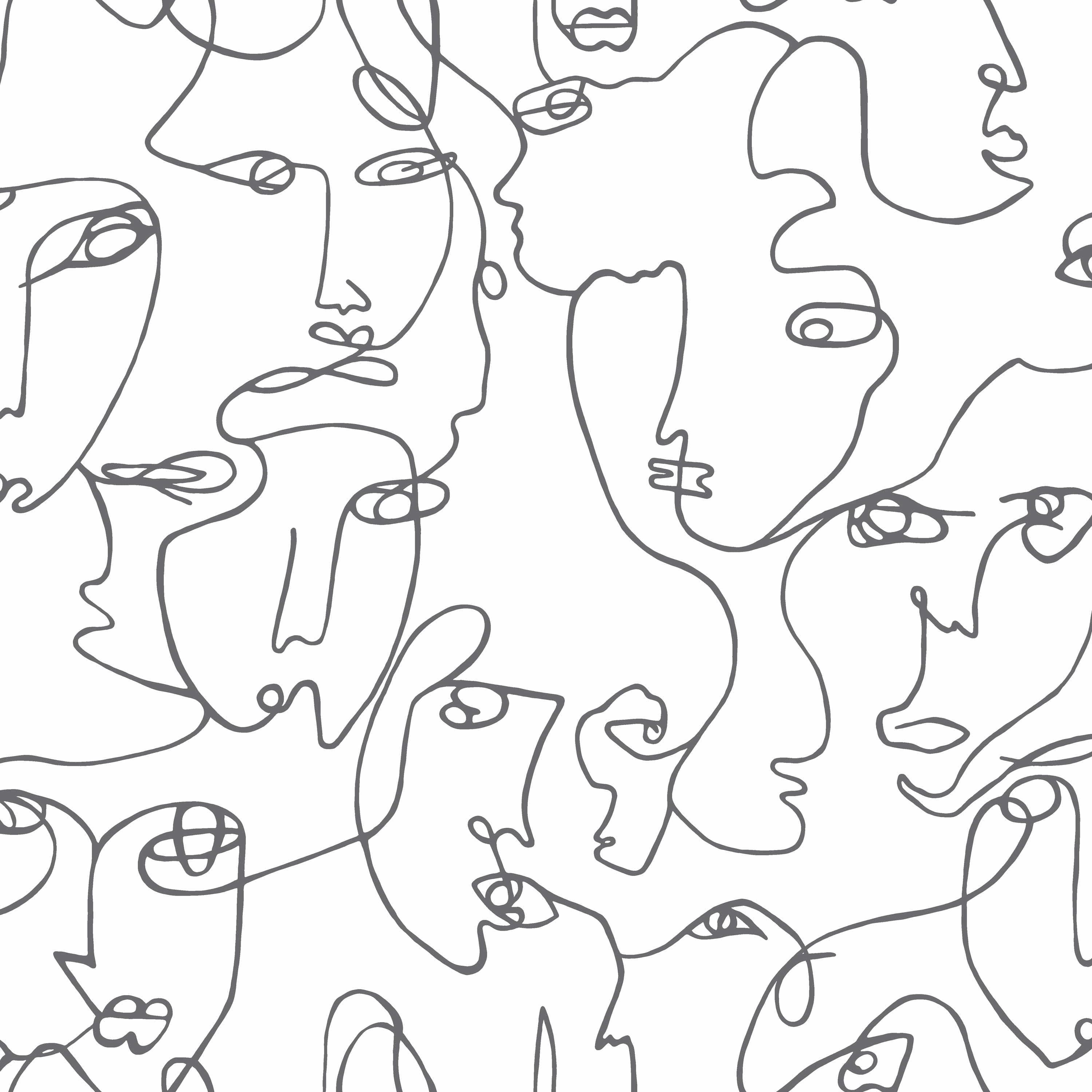 Holden Abstract Linear Faces Black and White Unpasted Wallpaper 396in x 20.8in