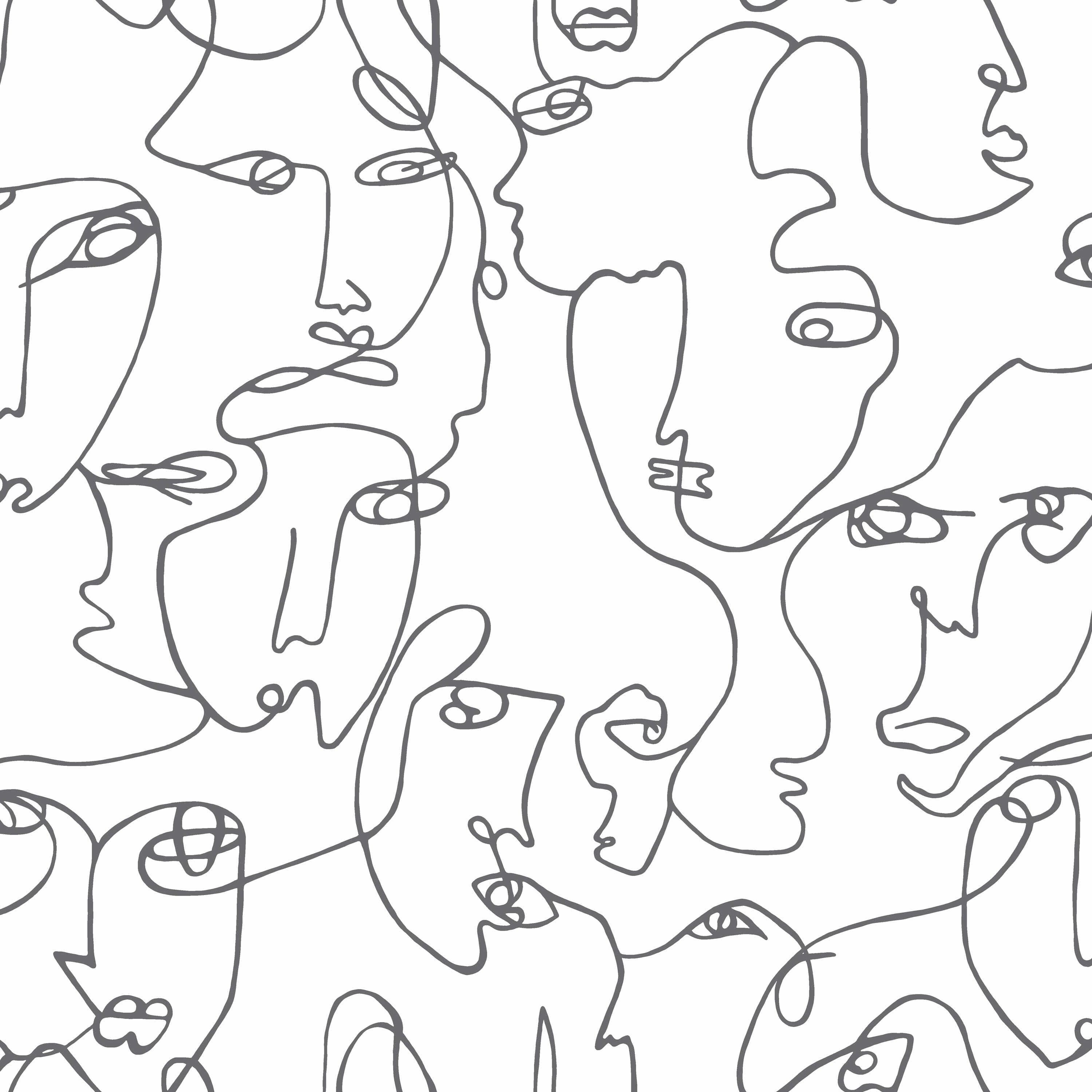 Holden Abstract Linear Faces Black and White Unpasted Wallpaper 396in x 20.8in
