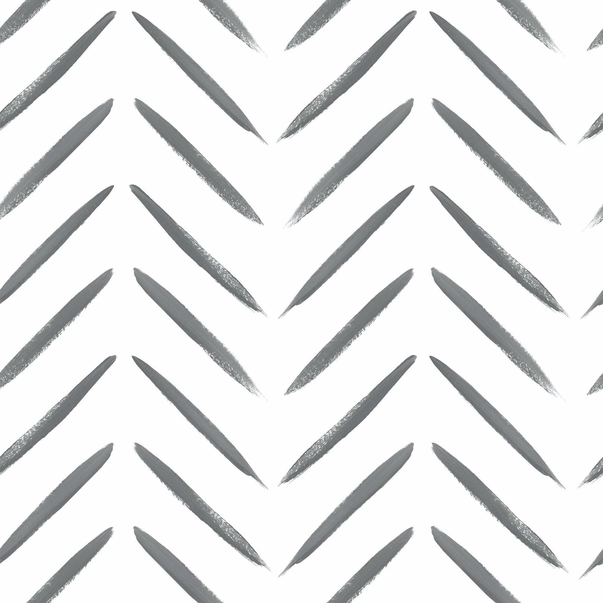 Holden Chevron Brush Marks Black and White Wallpaper: Modern Non-Pasted Paper, Classic Pattern, Washable, 33ft x 20.8in