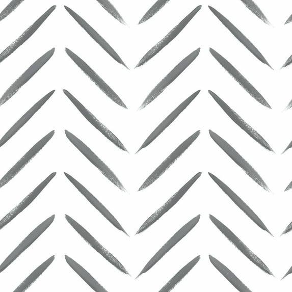 Holden Chevron Brush Marks Black and White Wallpaper: Modern Non-Pasted Paper, Classic Pattern, Washable, 33ft x 20.8in