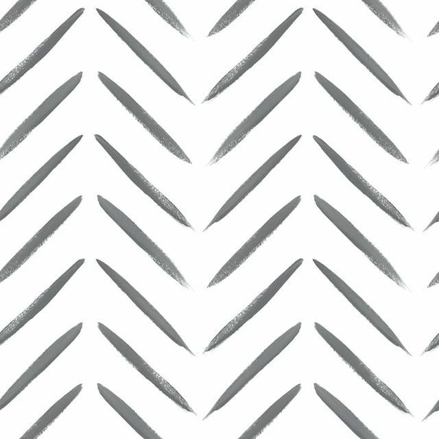 Holden Chevron Brush Marks Black and White Wallpaper: Modern Non-Pasted Paper, Classic Pattern, Washable, 33ft x 20.8in