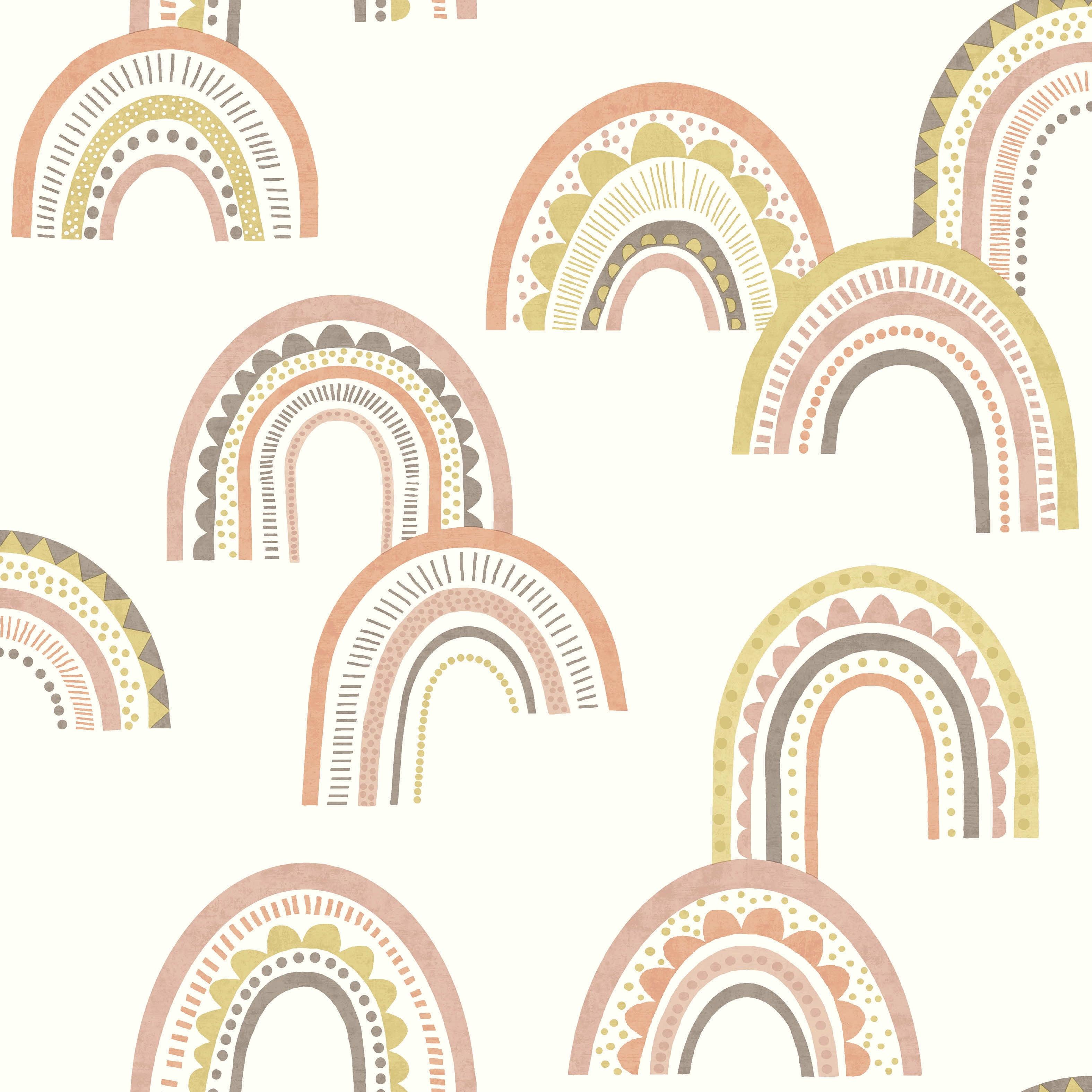 Holden Boho Rainbow Blush and Orange Wallpaper: Non-Pasted Paper, Bohemian Style, Kids' Decor, Smooth Matte Finish, 56 Sq Ft Coverage