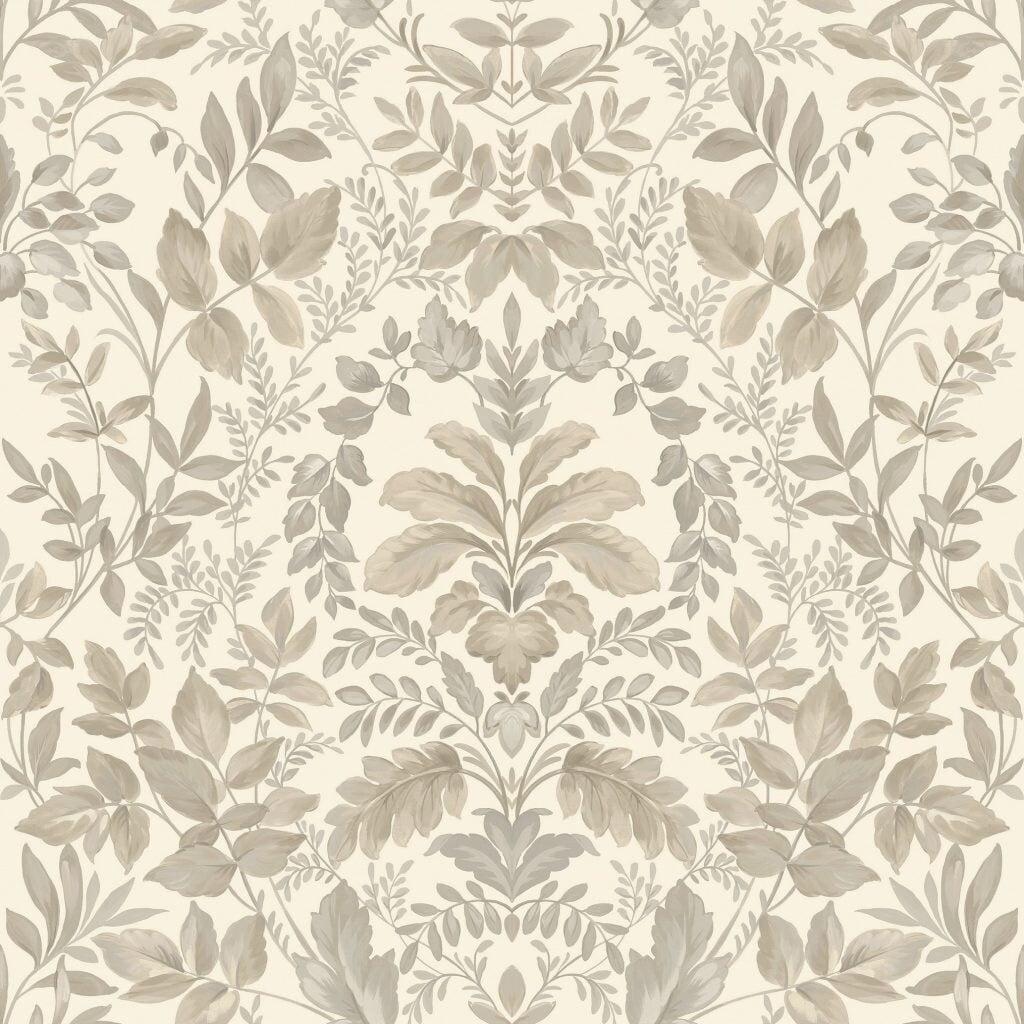 Beige Botanical Damask Non-pasted Wallpaper 396 in x 20.8 in