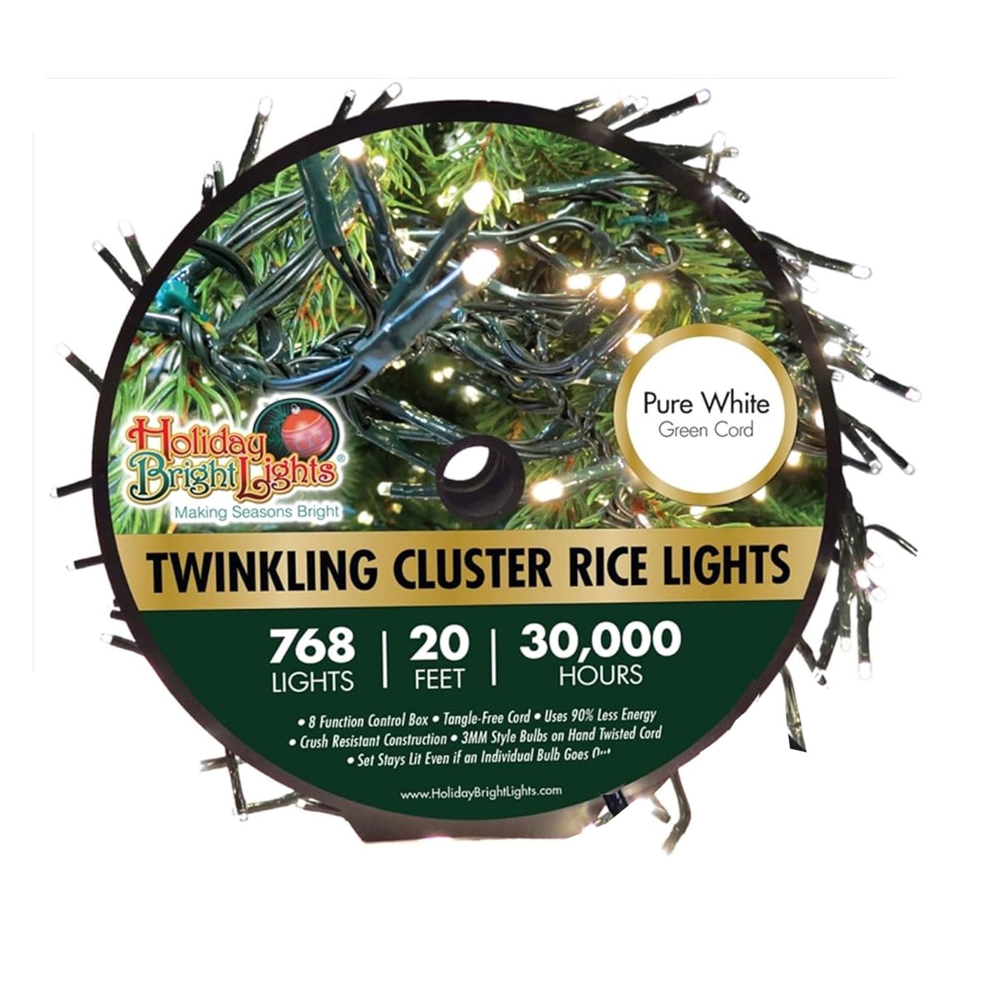 Holiday Bright Lights Twinkling Cluster LED Rice Light Reel, 20 Foot Long 768 Lights for Indoor/Outdoor Christmas Decoration, Pure White