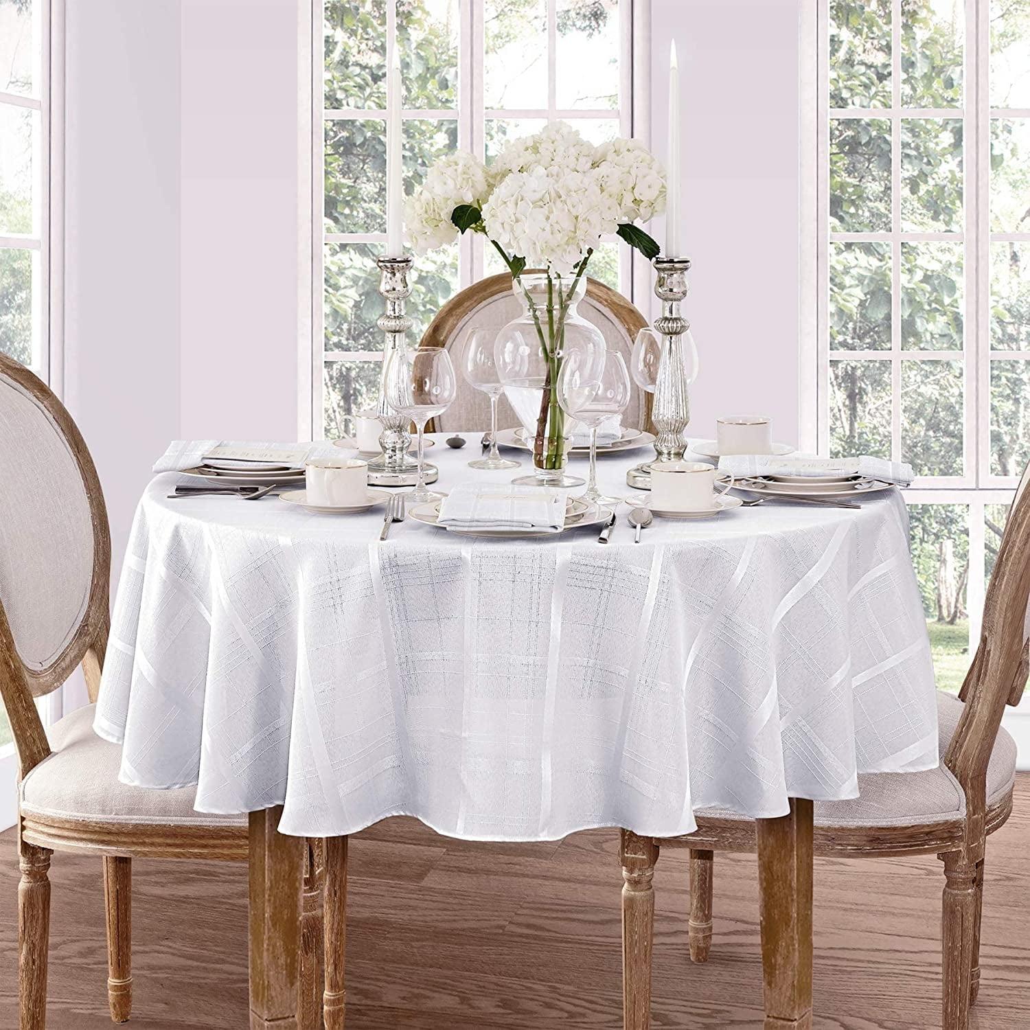 Elegance Plaid Stain & Water Resistant Tablecloth - 60" x 84" Oval - White - Elrene Home Fashions