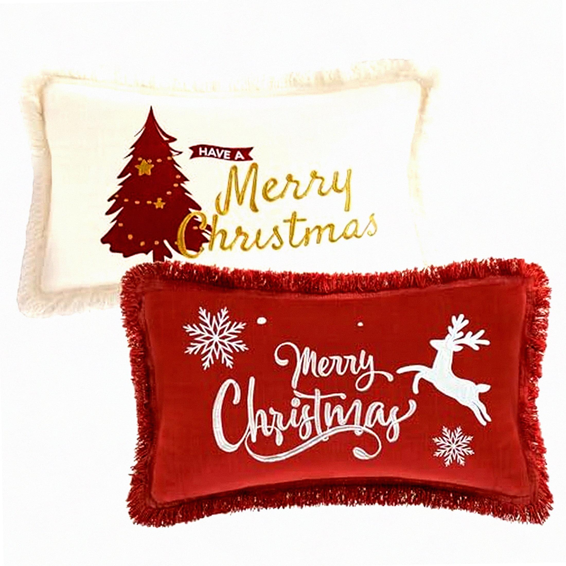 Christmas Pillow Covers 12X20 Set Of 2 - Xmas Decorative Farmhouse Linen Throw Pillow Cases Holiday Sofa Couch Cushion Covers Merry Christmas