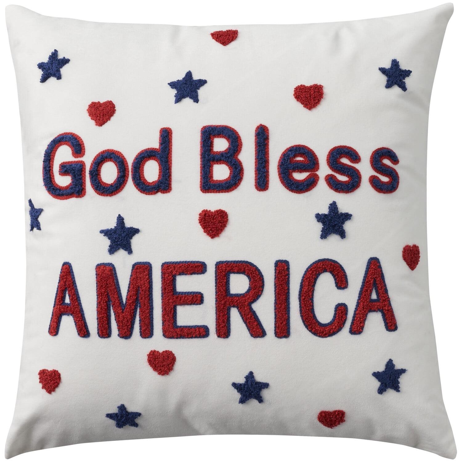 18" White Patriotic Embroidered Square Throw Pillow