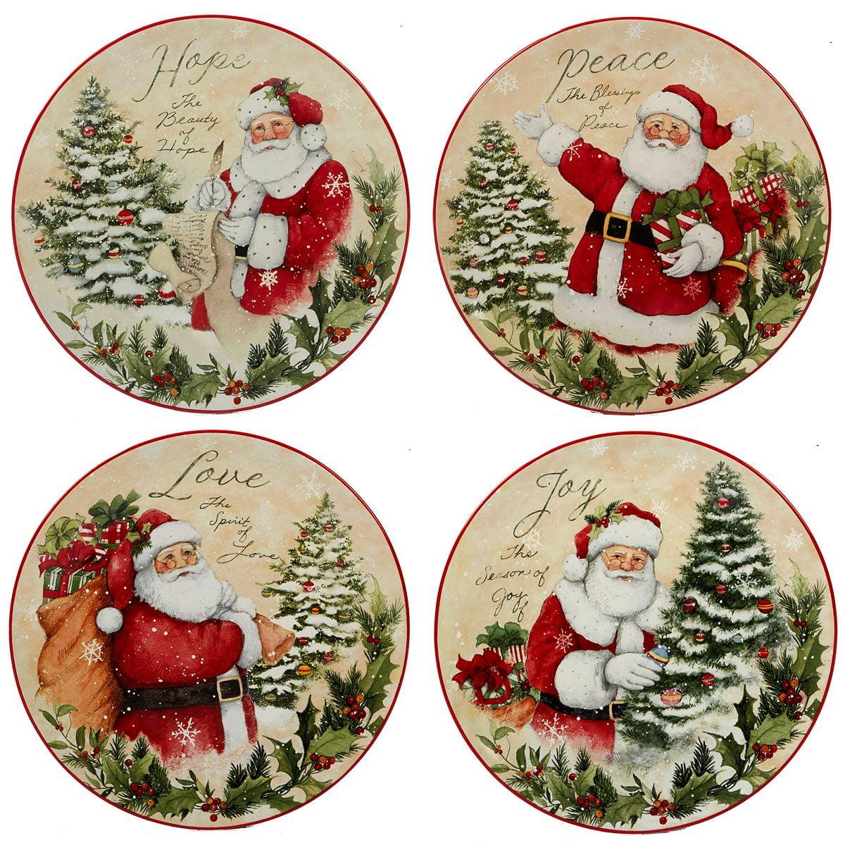 Holiday Wishes 9-Inch Multicolor Ceramic Dessert Plates, Set of 4