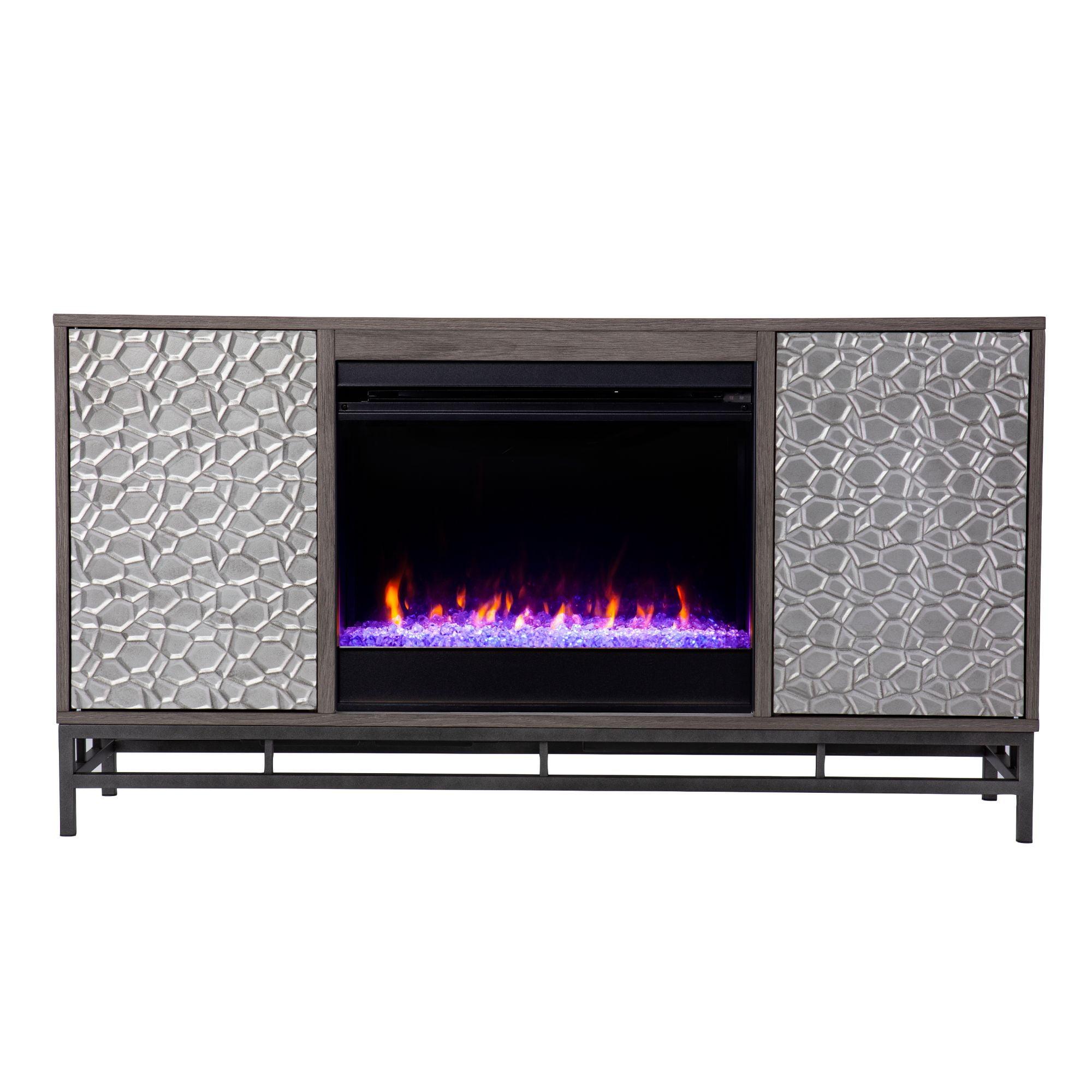 Hollesborne Color Changing Fireplace with Media Storage in Gray/Gunmetal Gray