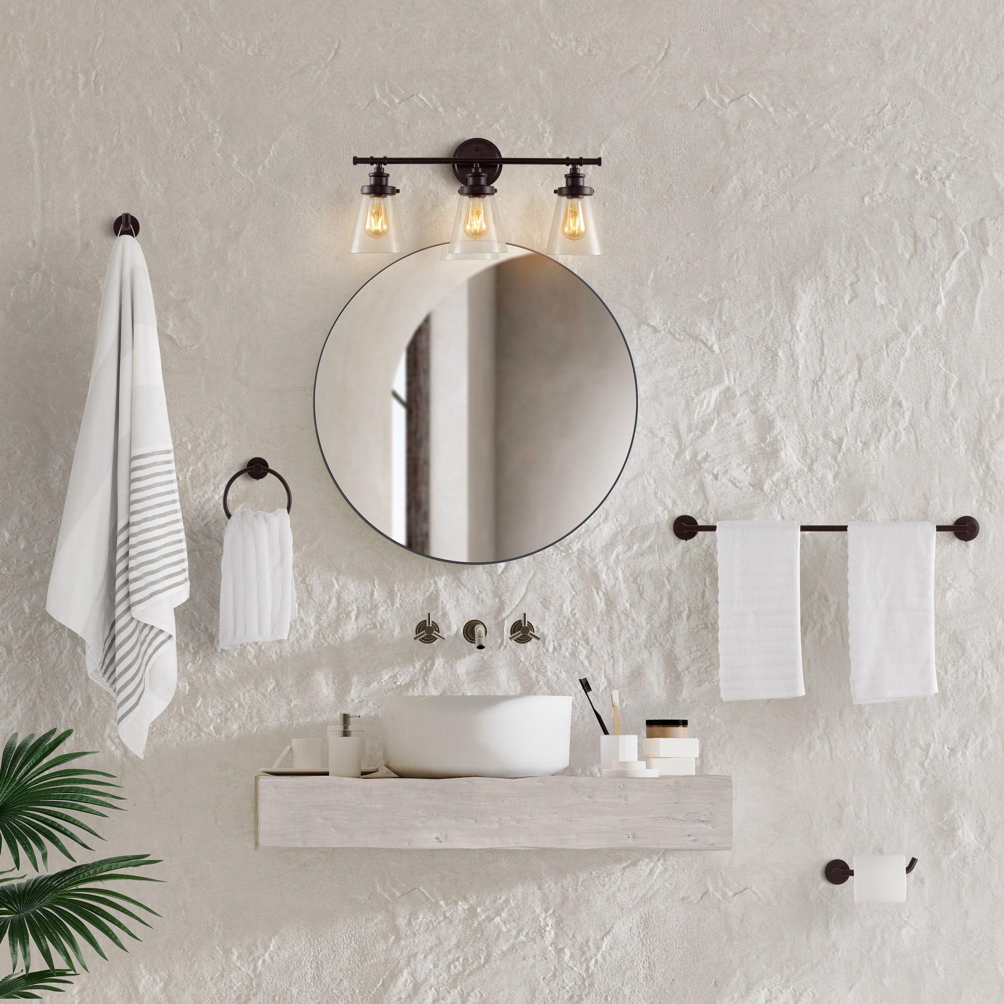 Hollis 23.75" 3-Light Traditional Farmhouse Vanity Light with Bathroom Hardware Accessory Set, Oil Rubbed Bronze (5-Piece)