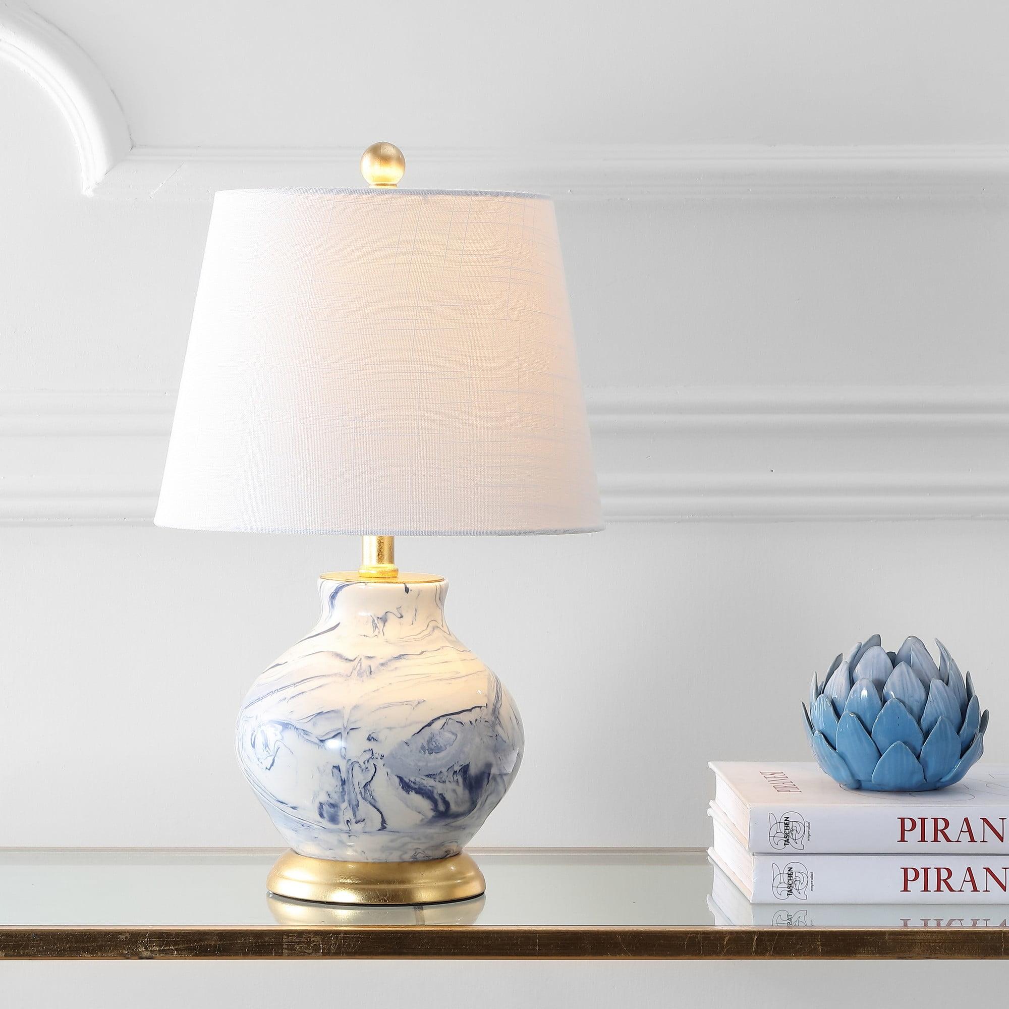 Classic 20.5" Blue and White Marbleized Ceramic Table Lamp