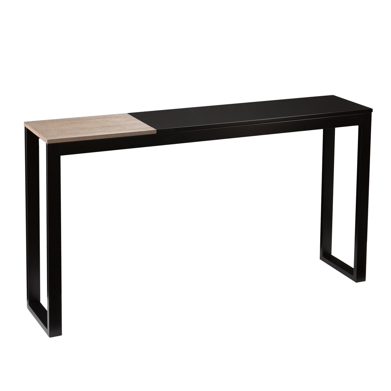 Lydock Modern Black Console Table with Burnt Oak Panel, 56"W