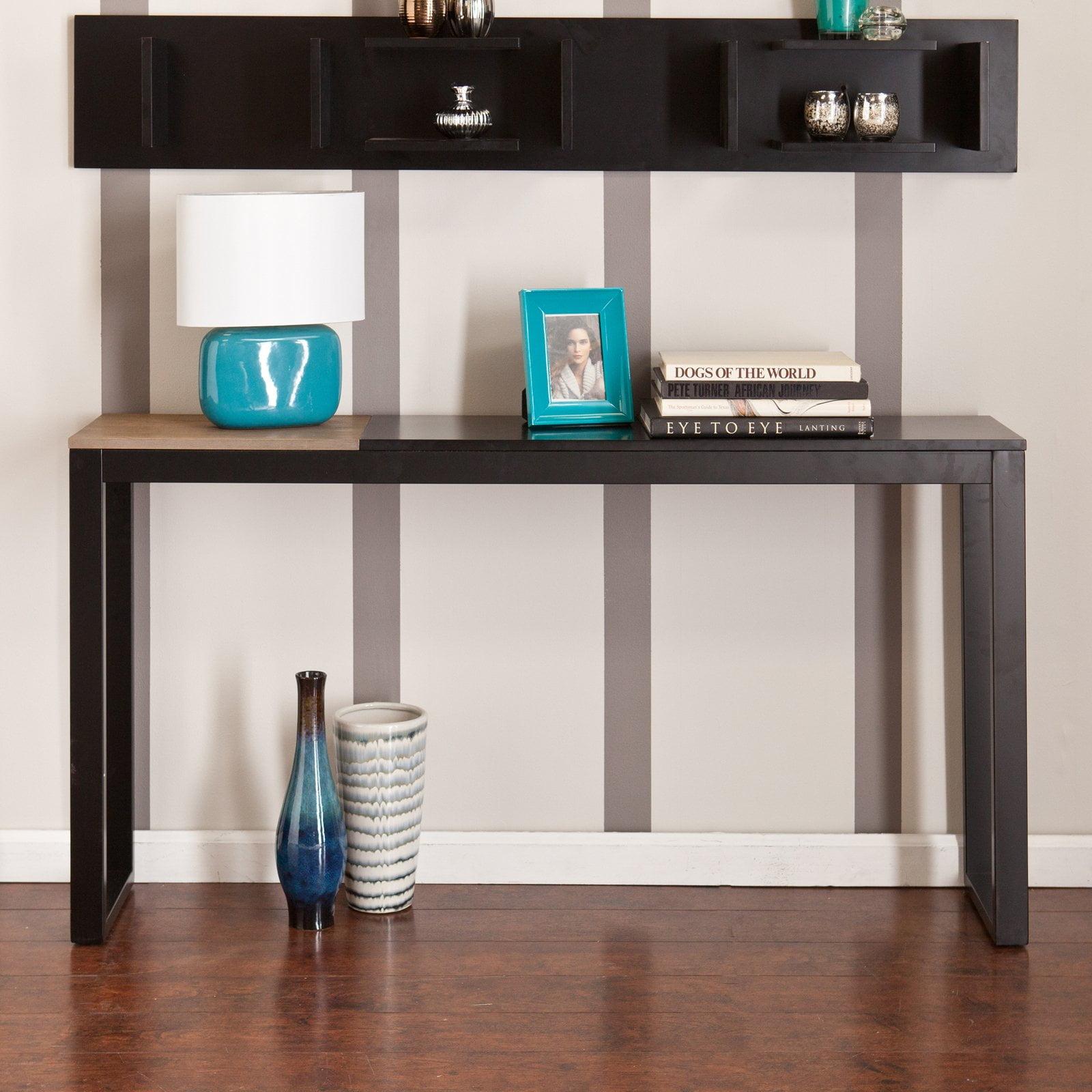 Lydock Modern Black Console Table with Burnt Oak Panel, 56"W