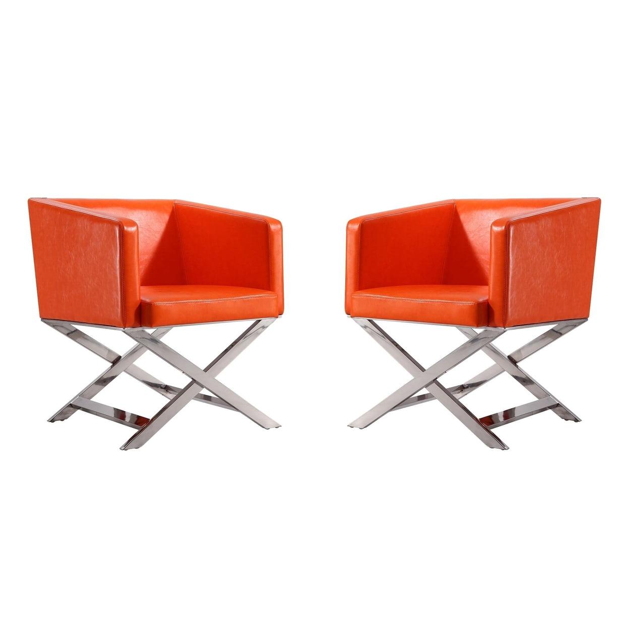 Set of 2 Hollywood Faux Leather Lounge Accent Chairs Orange - Manhattan Comfort: Chrome-Finished Metal, No Assembly Required