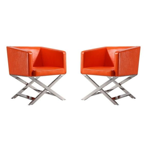 Set of 2 Hollywood Faux Leather Lounge Accent Chairs Orange - Manhattan Comfort: Chrome-Finished Metal, No Assembly Required
