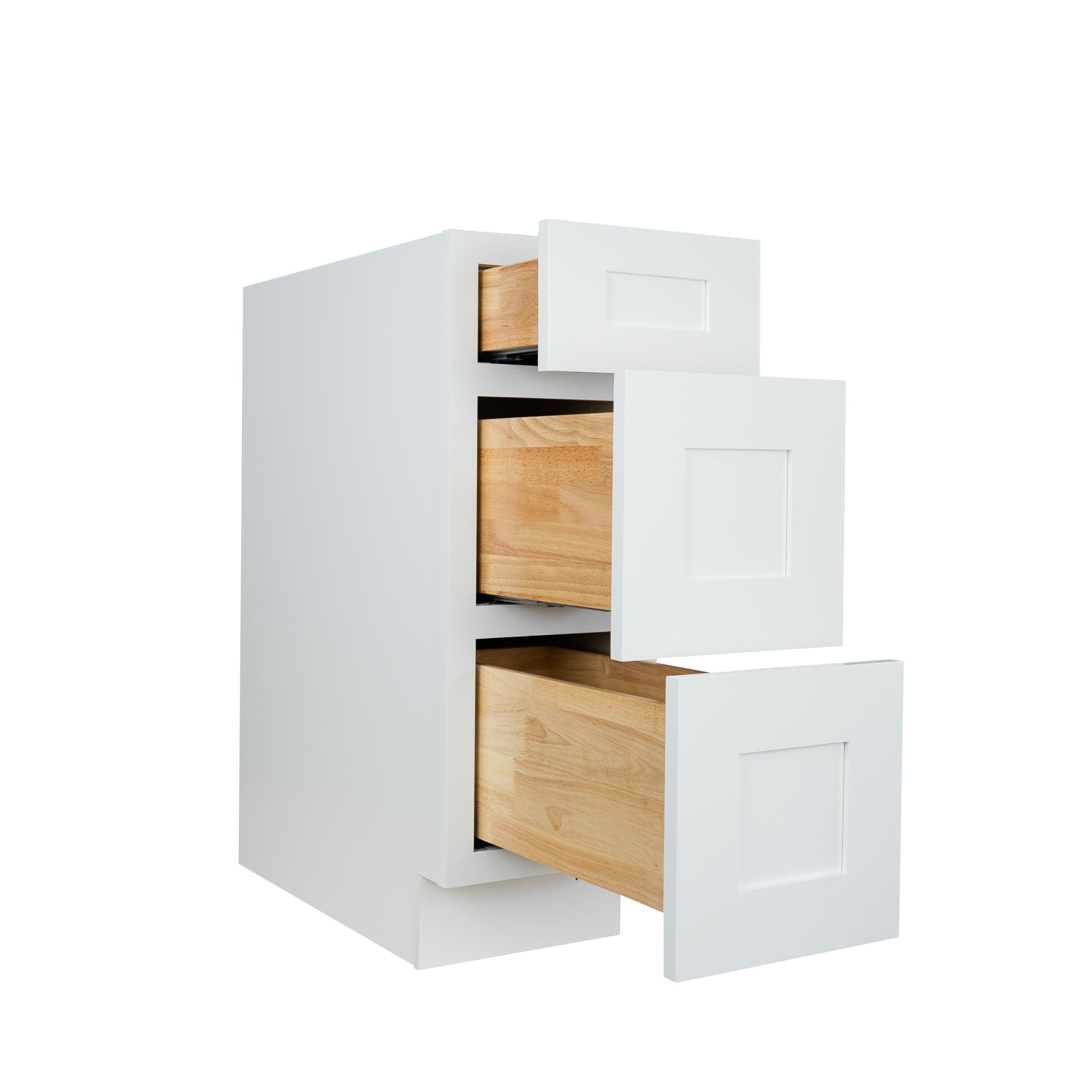 White Shaker 3-Drawer Base Kitchen Cabinet