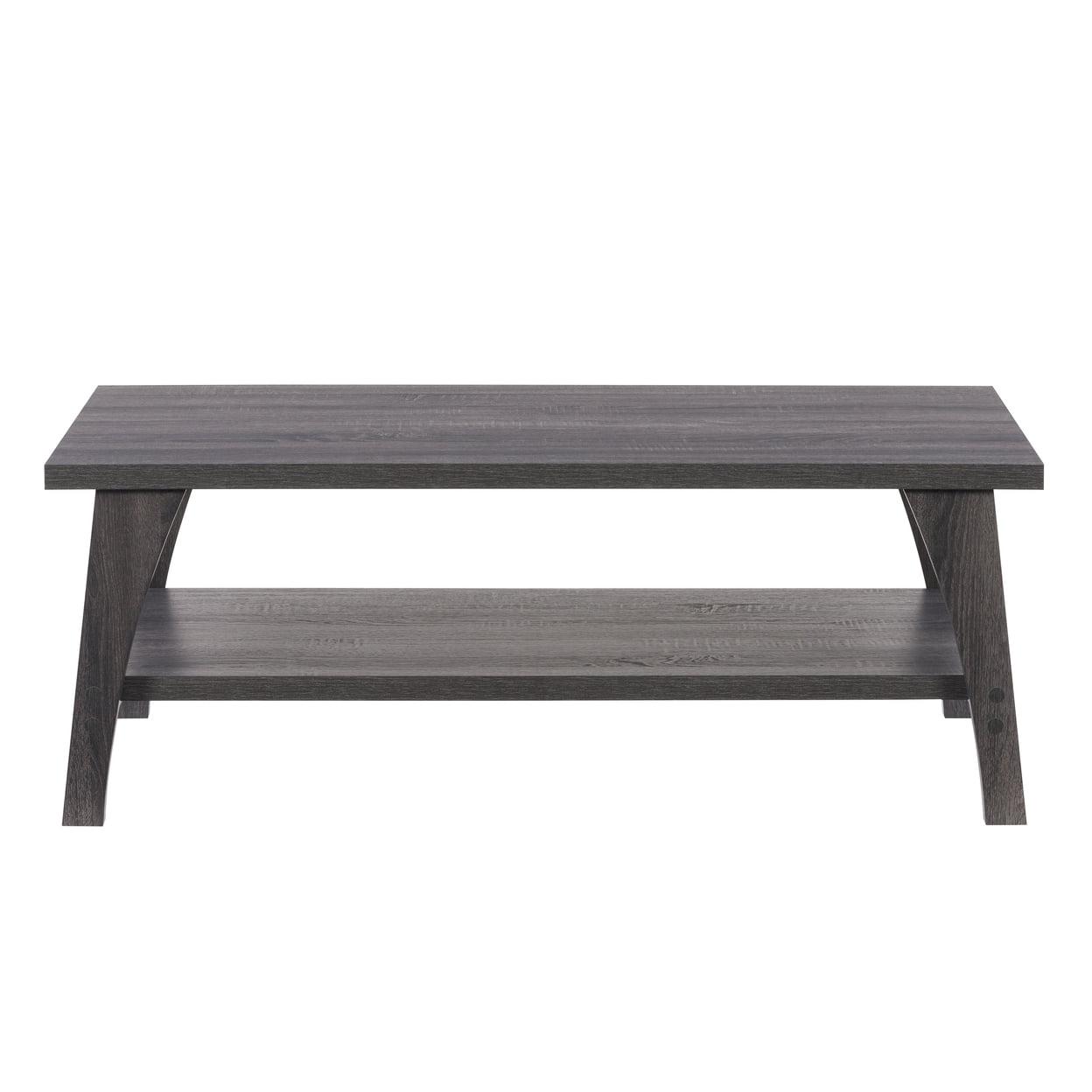 Mid-Century Dark Gray Rectangular Coffee Table with Storage Shelf