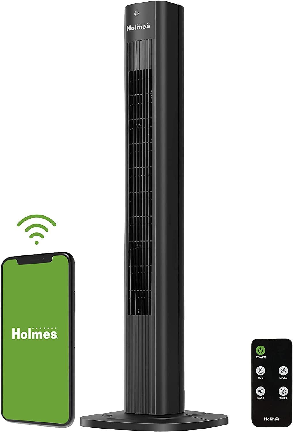 Holmes 36" SmartConnect Wi-Fi Oscillating Digital Tower Fan, 3 Speeds, Remote Control
