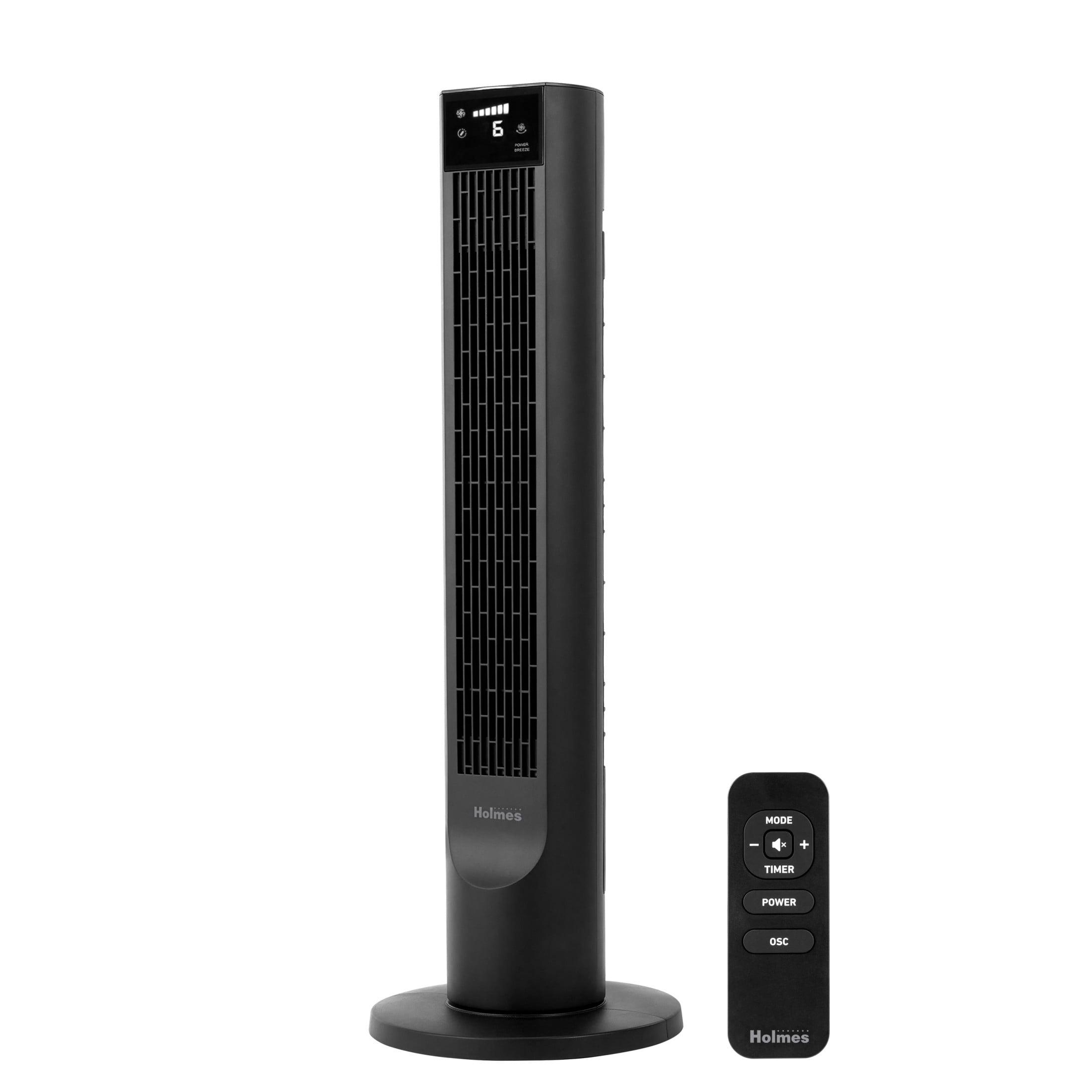 Holmes CleanBreeze 36” High 6-Speed Removable Grill Oscillating Digital Tower Fan with Remote, Black