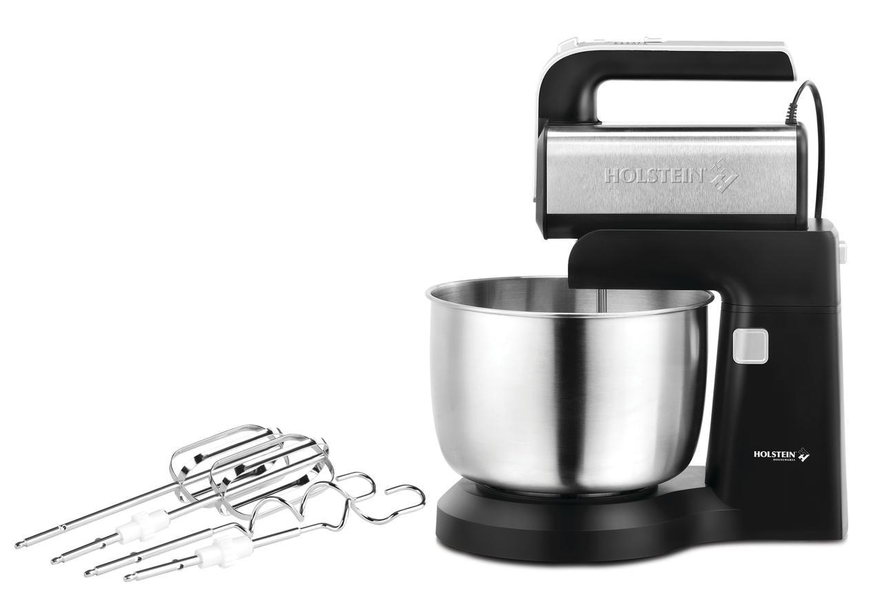 Holstein Housewares 2.9 QT 5-Speed Hand and Stand Mixer with LED Light, Black/Stainless Steel