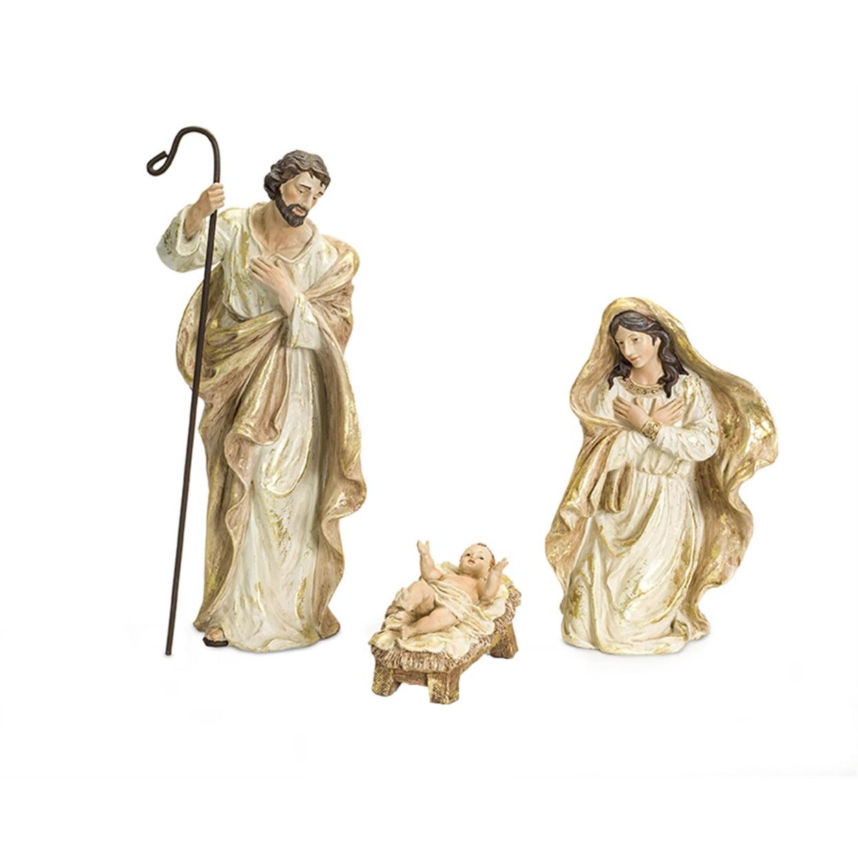 Holy Family 7" White and Gold Resin Figurine Set