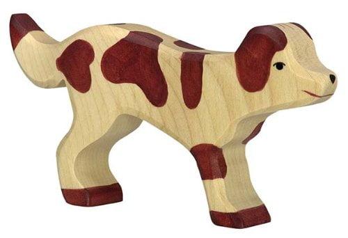 Handcrafted Brown Spotted Wooden Dog Toy Figure