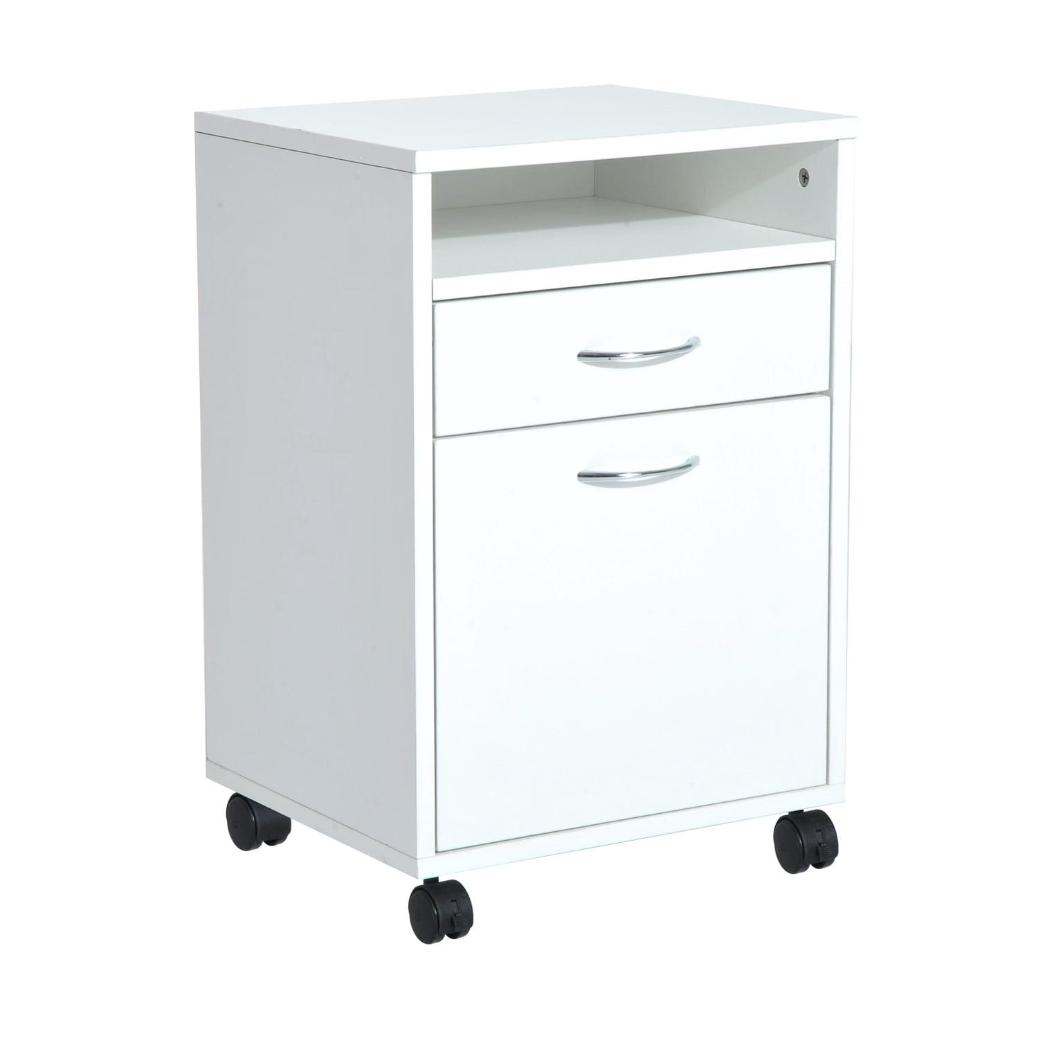 HOMCOM Mobile Storage Cabinet Organizer with Drawer and Cabinet, Printer Stand with Castors