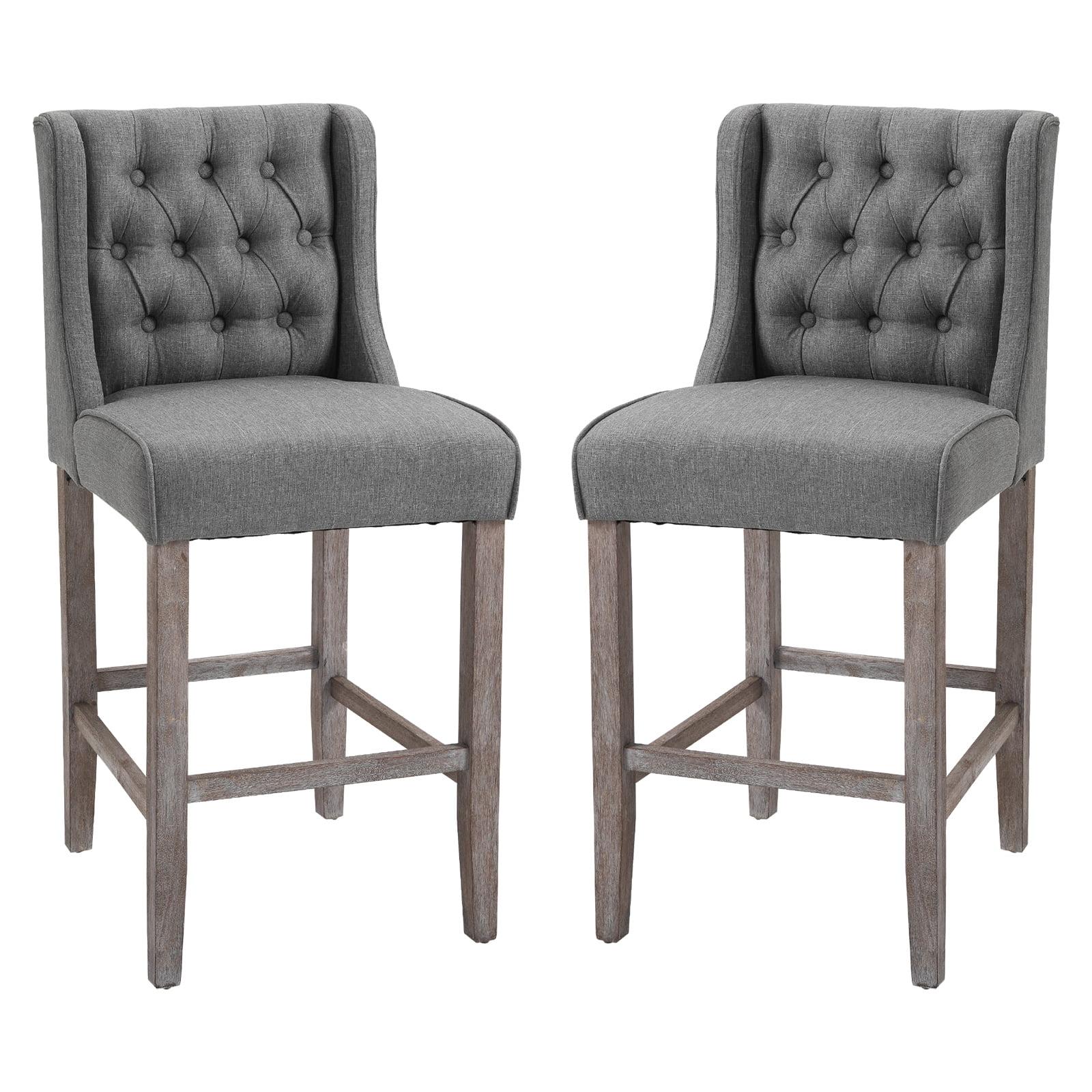 Elegant Gray 26.25" Rubberwood Tufted Bar Stools Set of 2