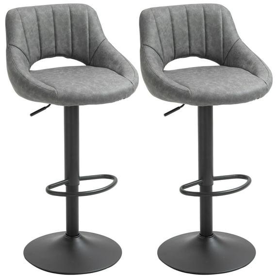 HOMCOM Modern Bar Stools Set of 2 Swivel Bar Height Barstools Chairs with Adjustable Height, Round Heavy Metal Base, and Footrest, Gray
