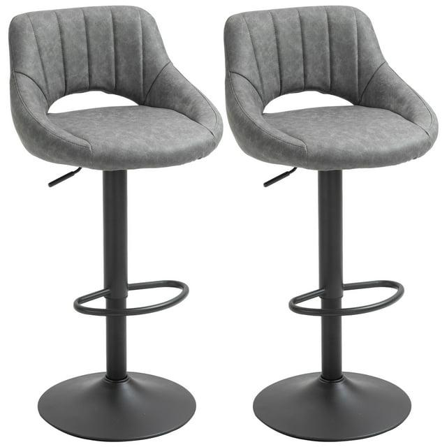 HOMCOM Modern Bar Stools Set of 2 Swivel Bar Height Barstools Chairs with Adjustable Height, Round Heavy Metal Base, and Footrest, Gray