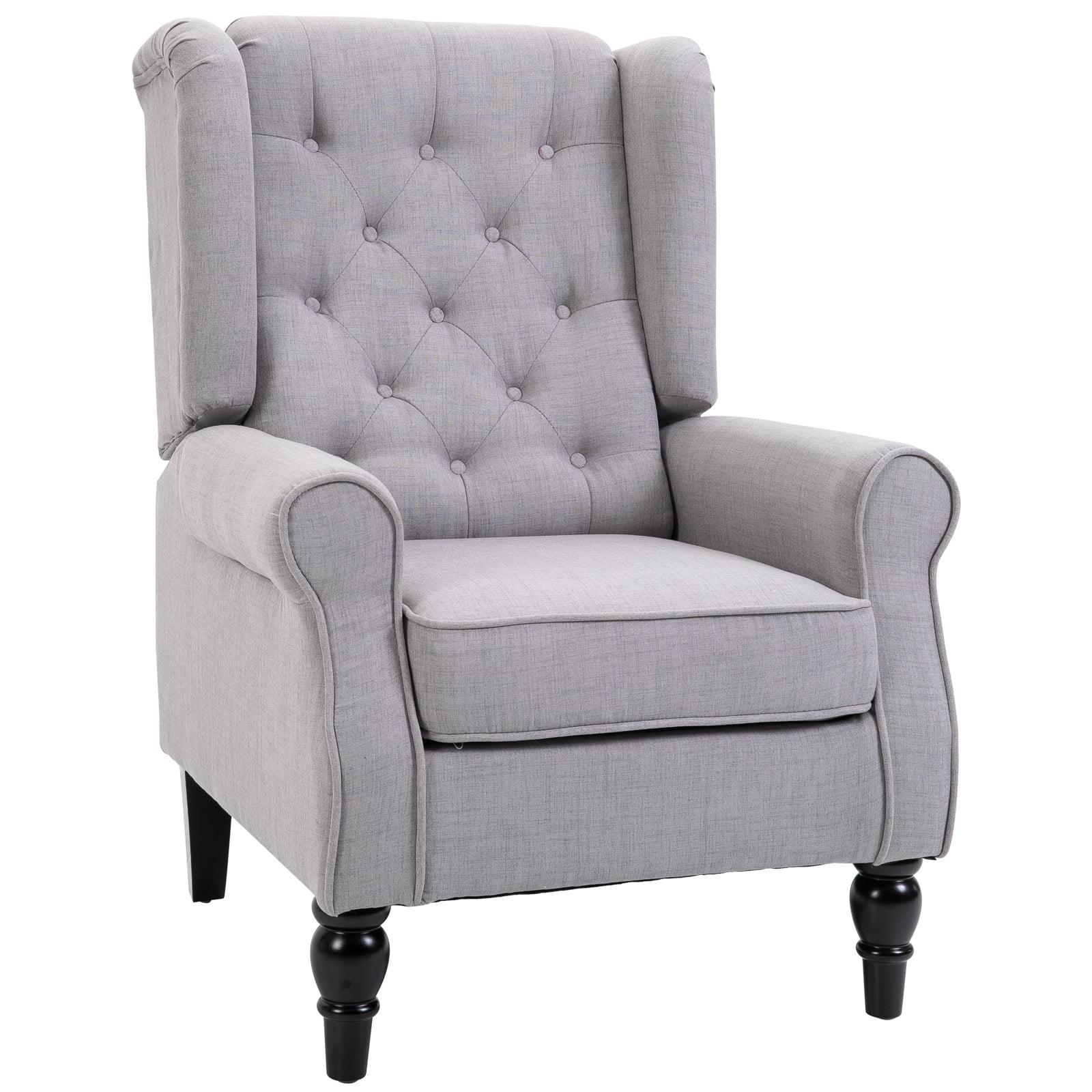 Elegant Grey Tufted High Wingback Accent Chair with Polished Wood Legs