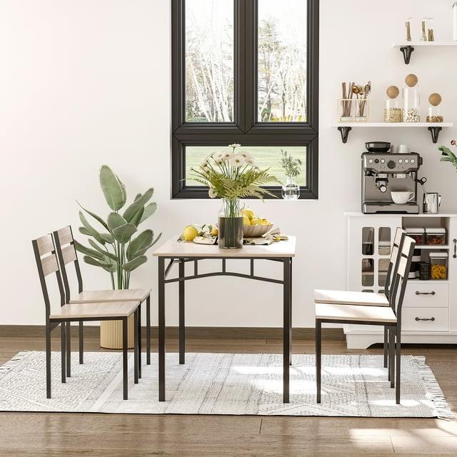 HomCom Rustic Industrial 5-Piece Dining Table Set Black Metal with 4 Chairs for Kitchen, or Dining Room, Oak