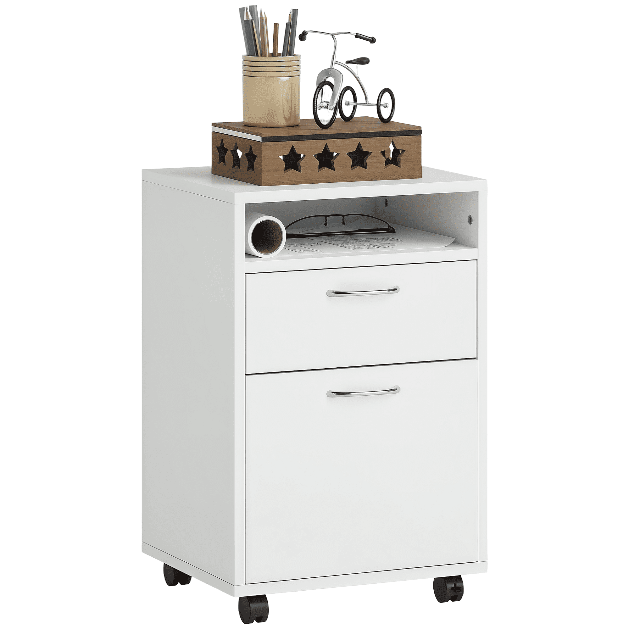 Latitude Run® Mobile Storage Cabinet Organizer with Drawer and Cabinet, Printer Stand with Castors