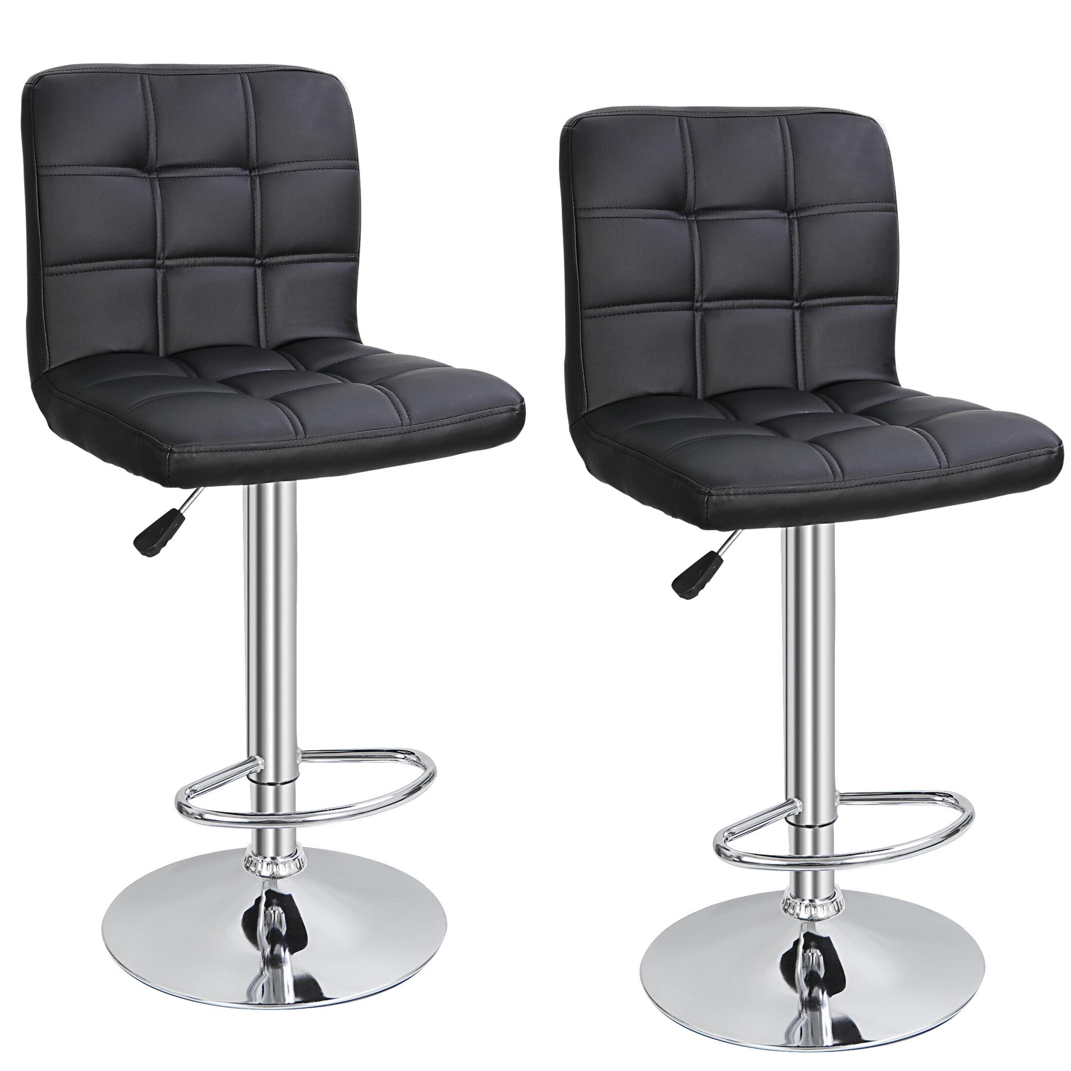 Black Adjustable Swivel Saddle Style Metal Bar Stools, Set of 2