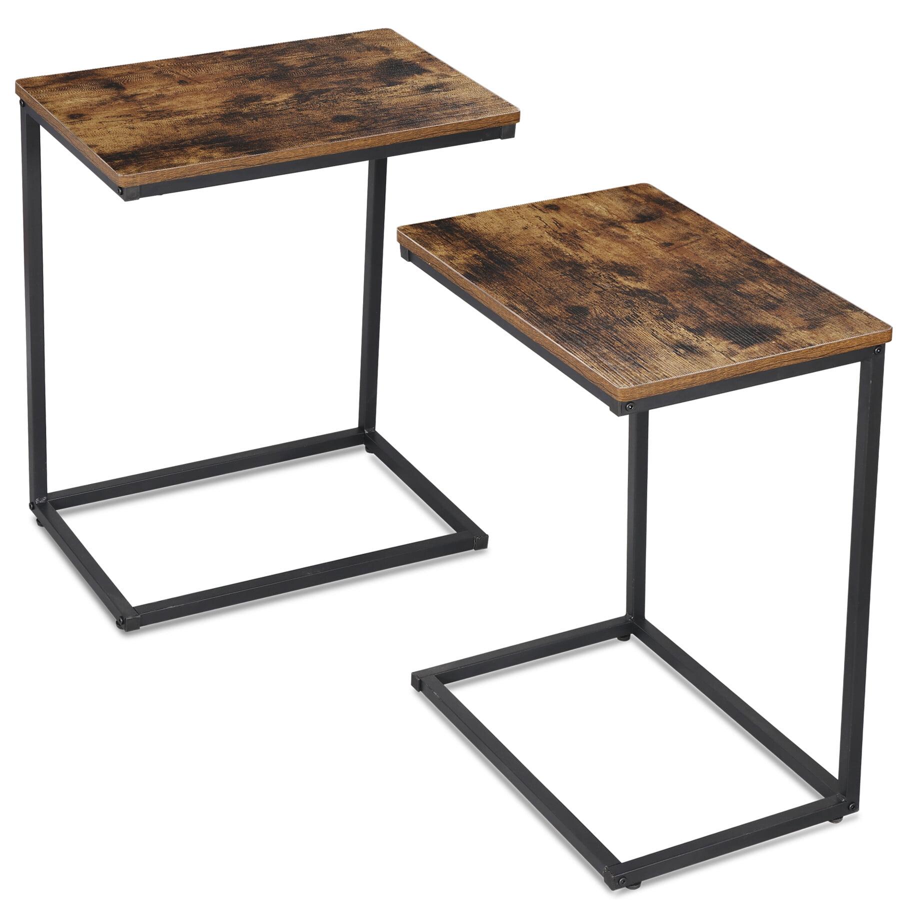 Set of 2 Rustic Brown MDF C-Shaped Side Tables