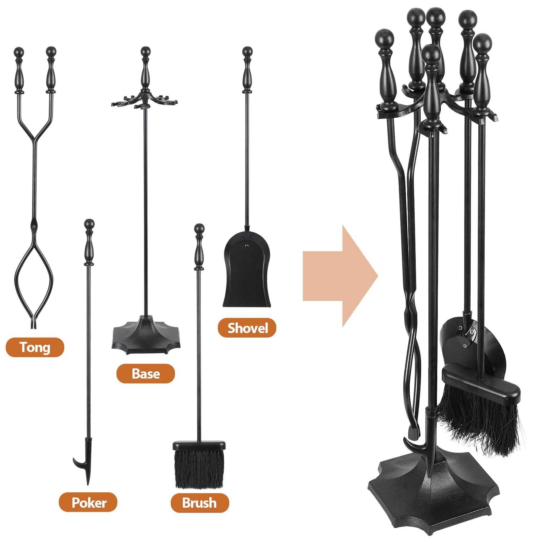 Black Wrought Iron 5-Piece Fireplace Tool Set with Stand