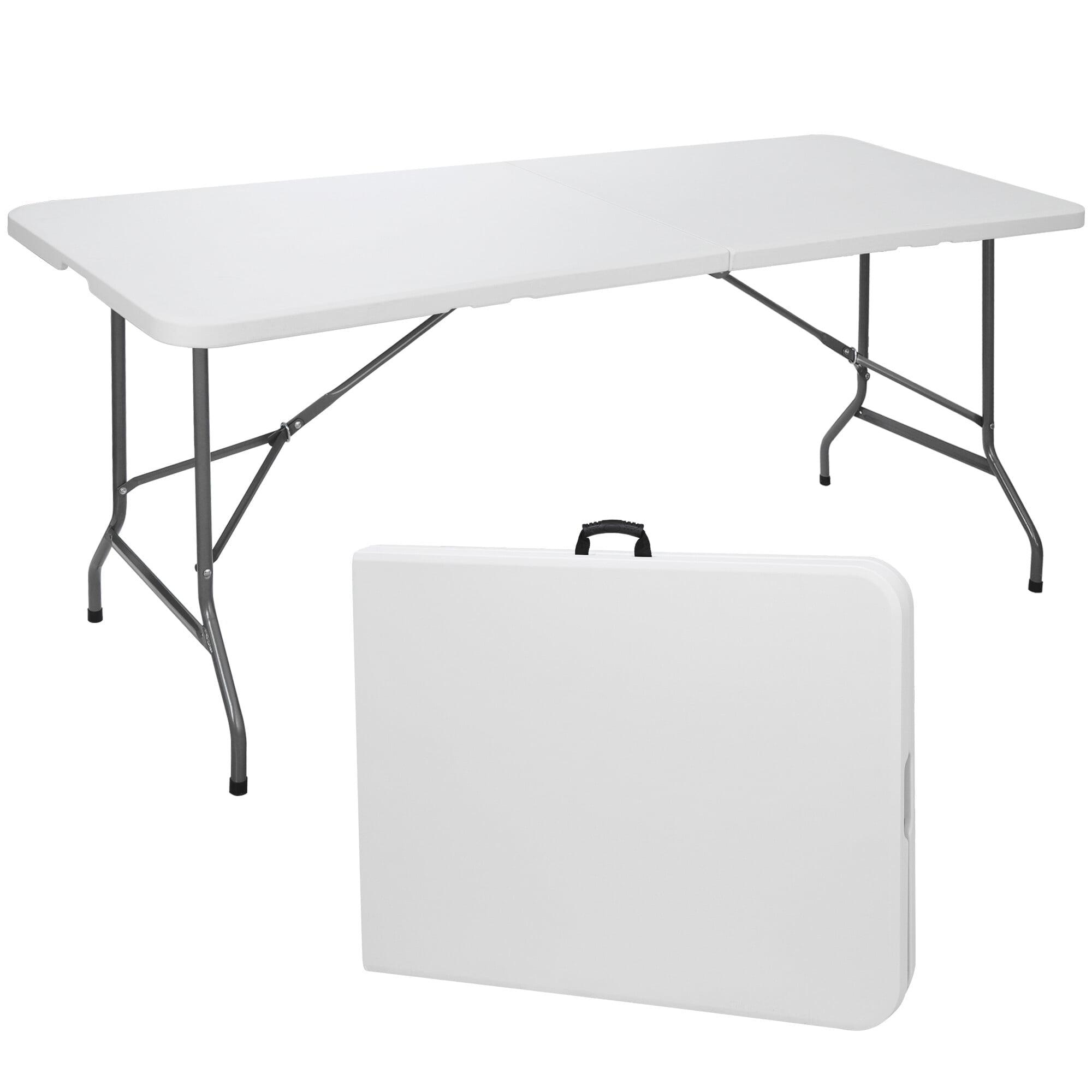 CL.HPAHKL 6 Foot Folding Table with Carrying Handle, Portable Plastic Camping Table Fold in Half, 6 ft Foldable Table with Sturdy Steel Frame for Indoor Outdoor Camping, Picnic and Party, White