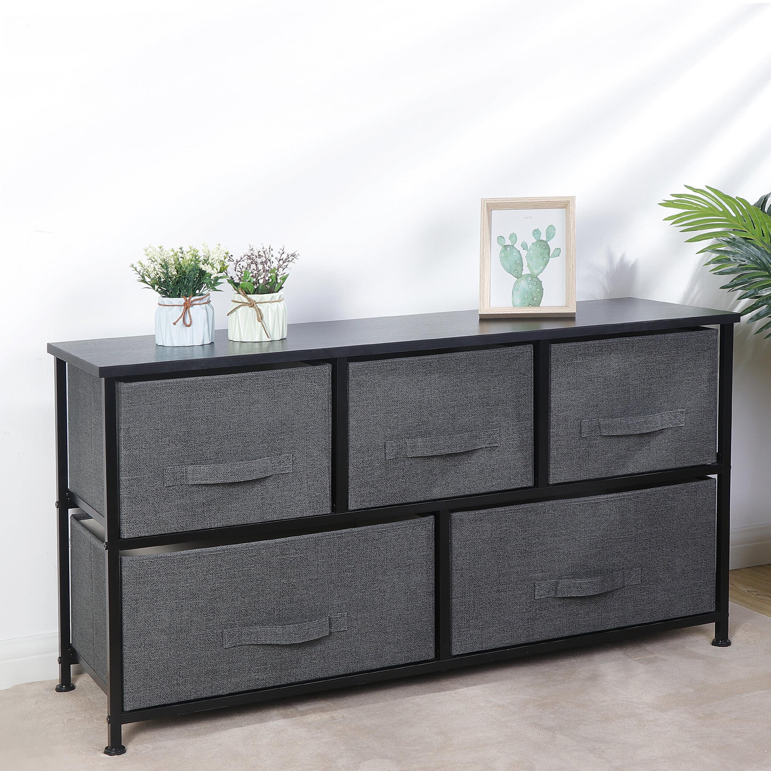 HomGarden Modern 5-Drawer Storage Dresser Adult Wide Chest of Drawer Organizer Steel Frame Gray