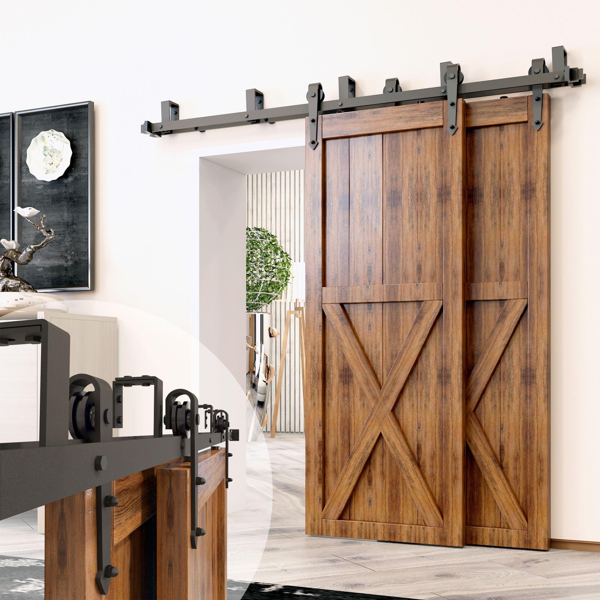 48-Inch Black Rustic Double Track Bypass Sliding Barn Door Hardware Kit