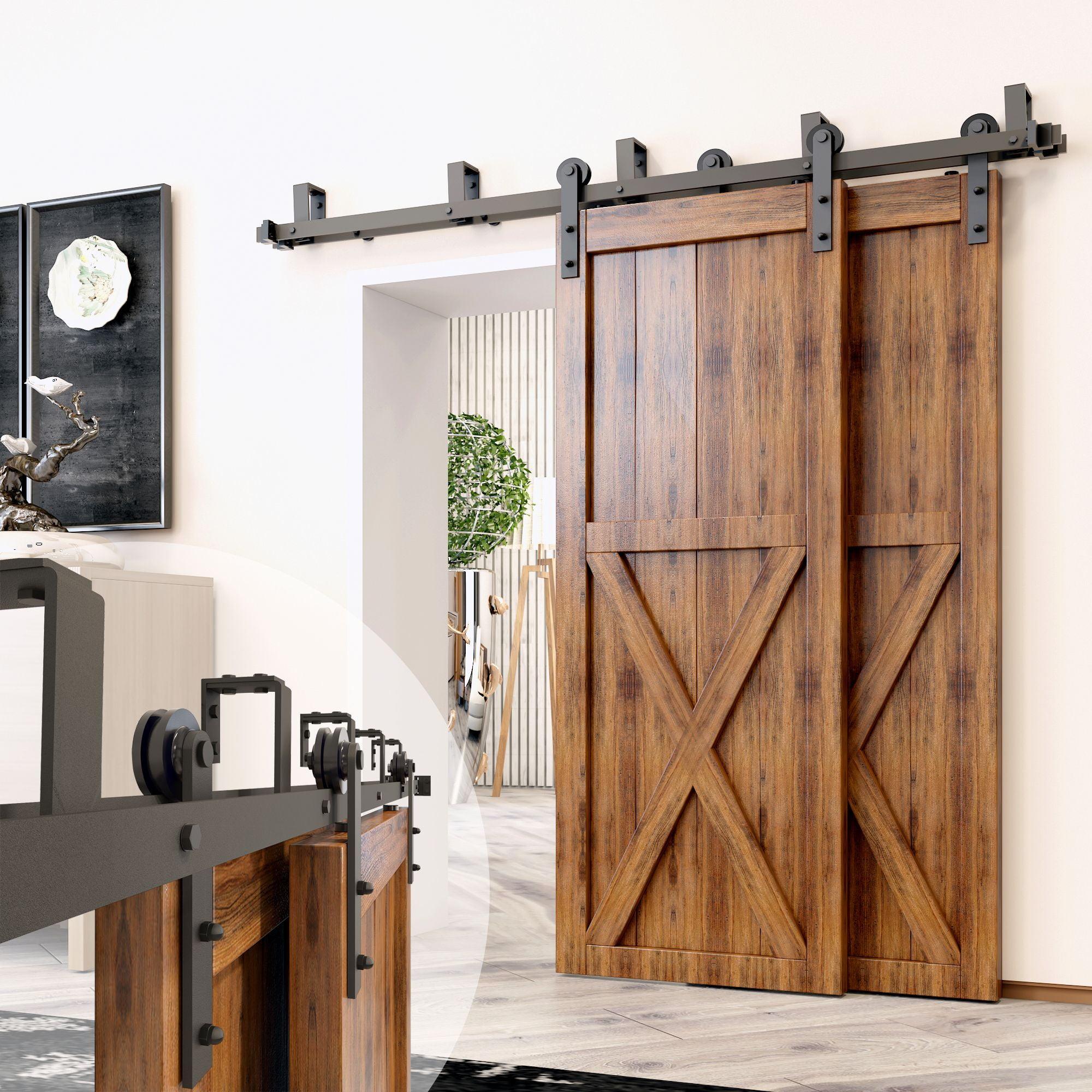 6ft Rustic Black Double Bypass Barn Door Hardware Kit